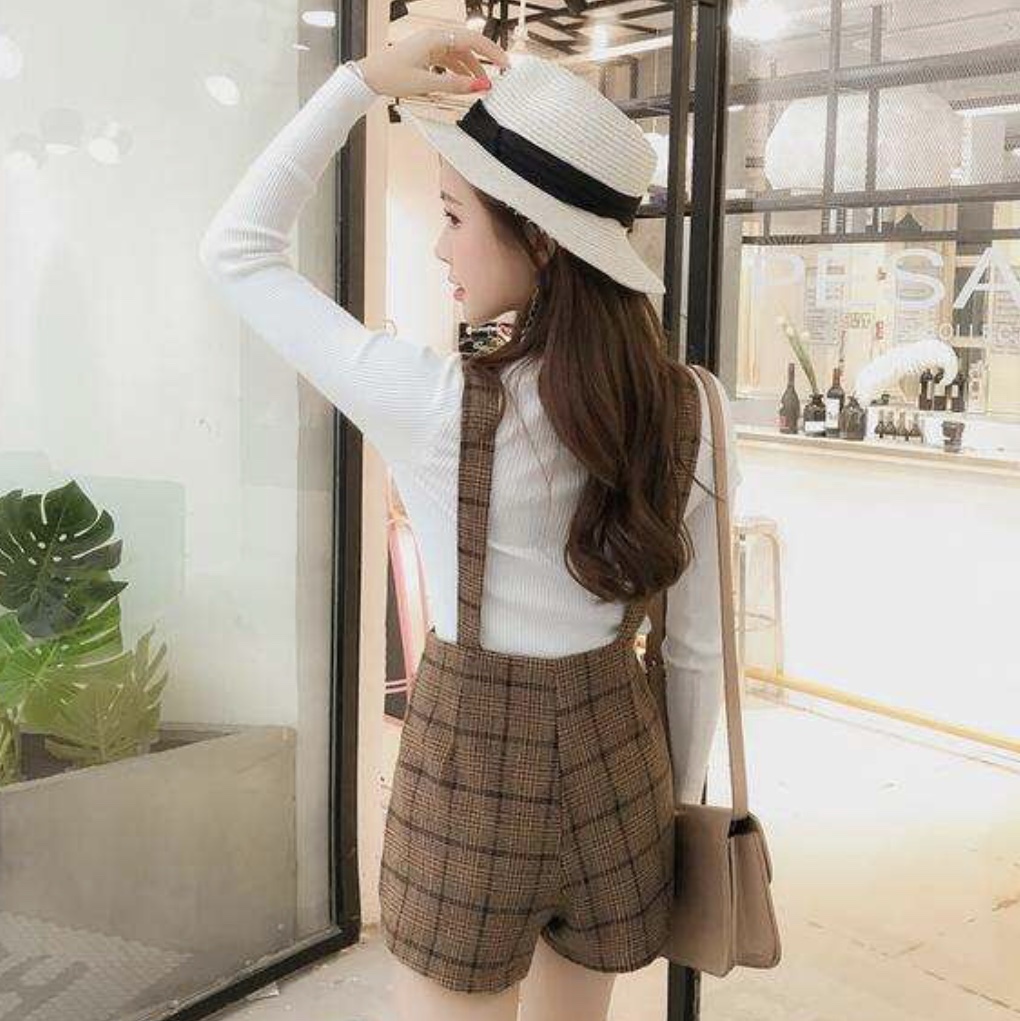 サロペット オールインワン 2点セット レディース 秋 冬 服 韓国 ファッション 大人 ショート パンツ チェック 柄 Op 0415 Happy Orurea ハッピーオルレア サロペット オールインワン 2点セット レディース 秋 冬 服 韓国 ファッション 大人 ショート パンツ チェック 柄 Op 0415 Happy Orurea ハッピーオルレア