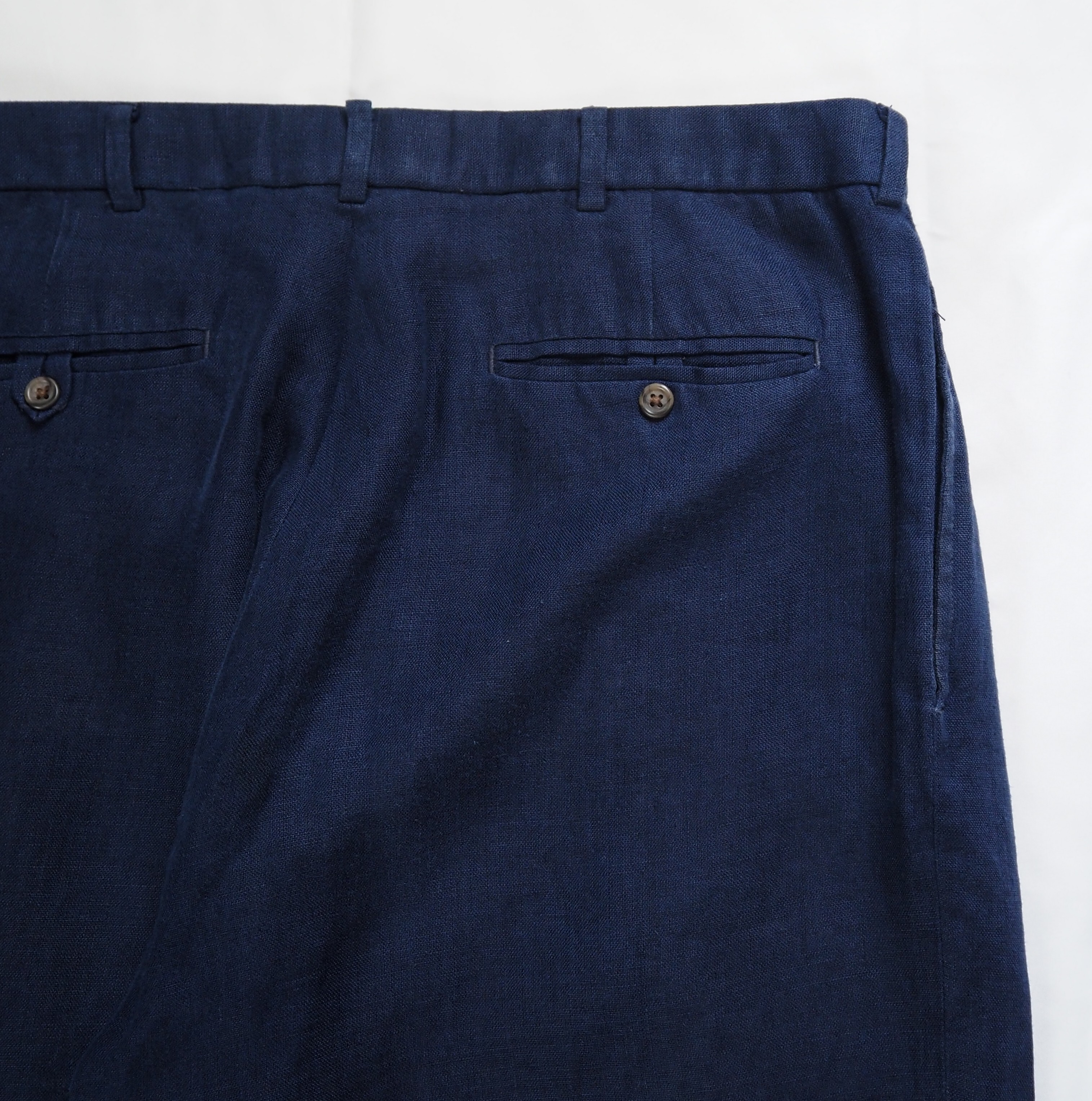 90's Ralph Lauren 100%リネンパンツ ネイビー 38×30 の画像 14