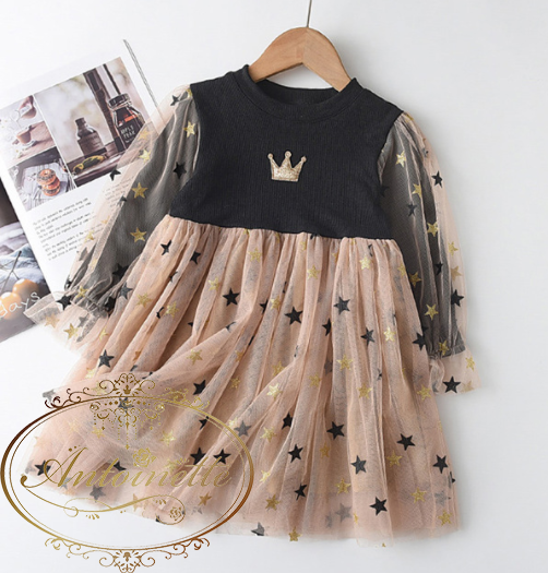 クラウン ワンピース パフスリーブ 子供服 可愛い 女の子 星柄 王冠 Kids One Piece Black Knit Clown Tulle Antoinette クラウン ワンピース パフスリーブ 子供服 可愛い 女の子 星柄 王冠 Kids One Piece Black Knit Clown Tulle Antoinette