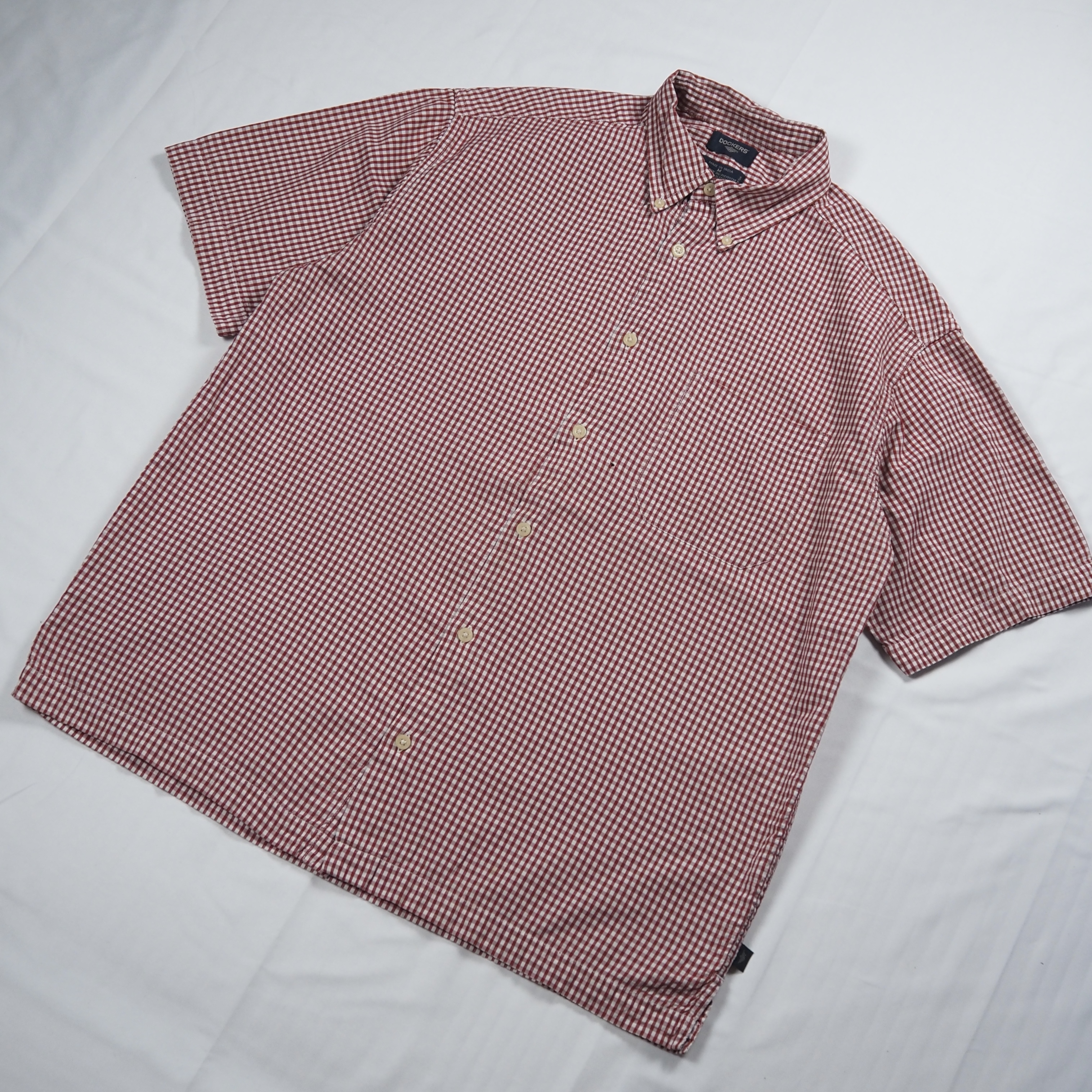 90’s Dockers 半袖コットンシャツ ギンガムチェック Mサイズ レッド の画像 4