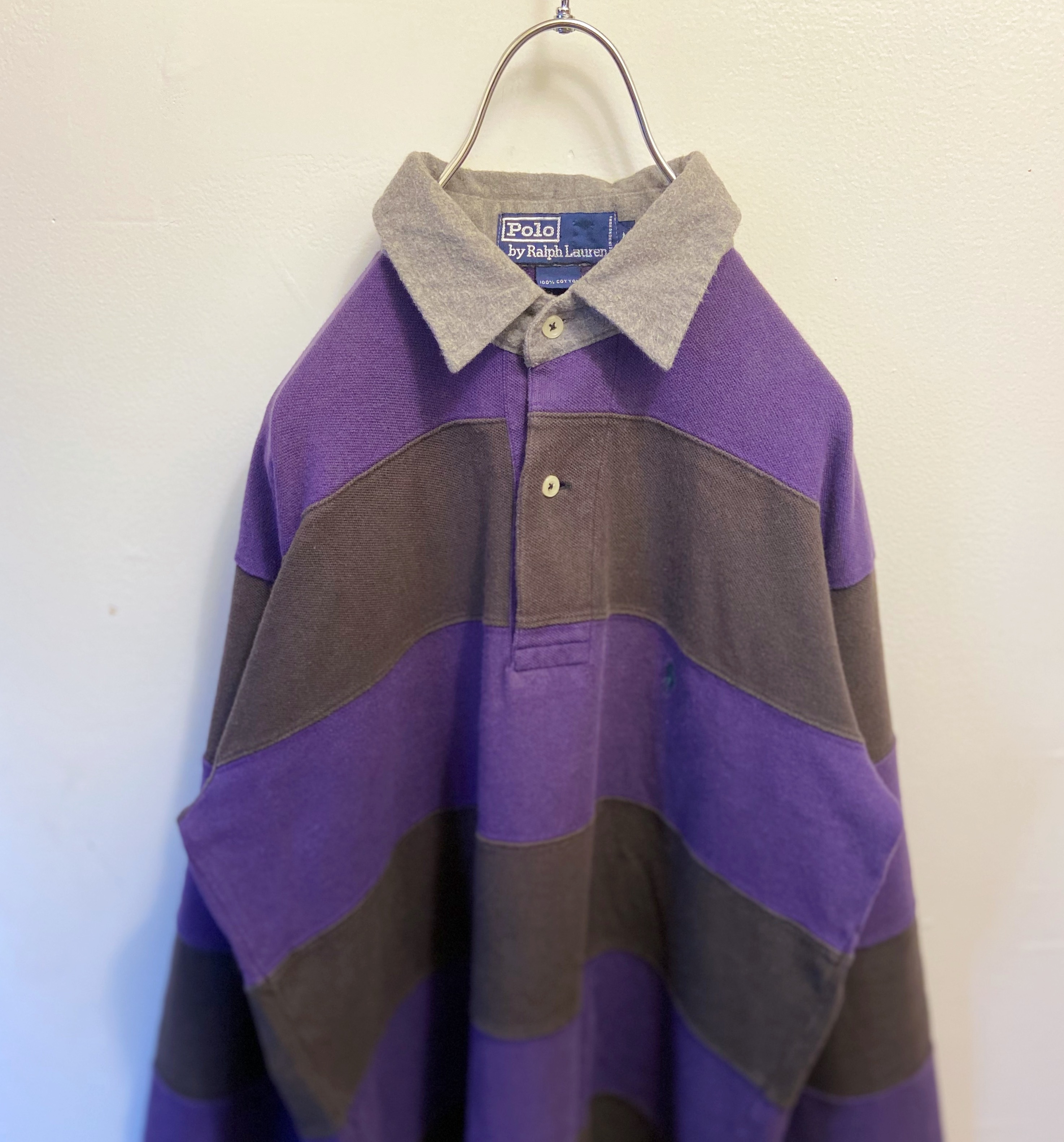 90s古着 Polo Ralph Lauren ポロラルフローレン 刺繍ロゴ ラガーシャツ紫 長袖ポロシャツ らくふる古着 リユース リメイク専門のオンライン古着shop 90s古着 Polo Ralph Lauren ポロラルフローレン 刺繍ロゴ ラガーシャツ紫 長袖ポロシャツ らくふる古着 リユース リメイク専門のオンライン古着shop