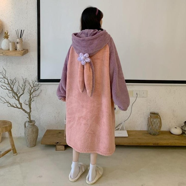 ふわもこ うさ耳パジャマ 大きいサイズ レディース ウサギ うさぎ 前開き ルームウェア 着ぐるみ 部屋着 厚手 秋冬 秋 冬 Ll 3l 4l マタニティ ぽっちゃり ピンク 紫 パープル 大きいサイズ専門店 Rubys