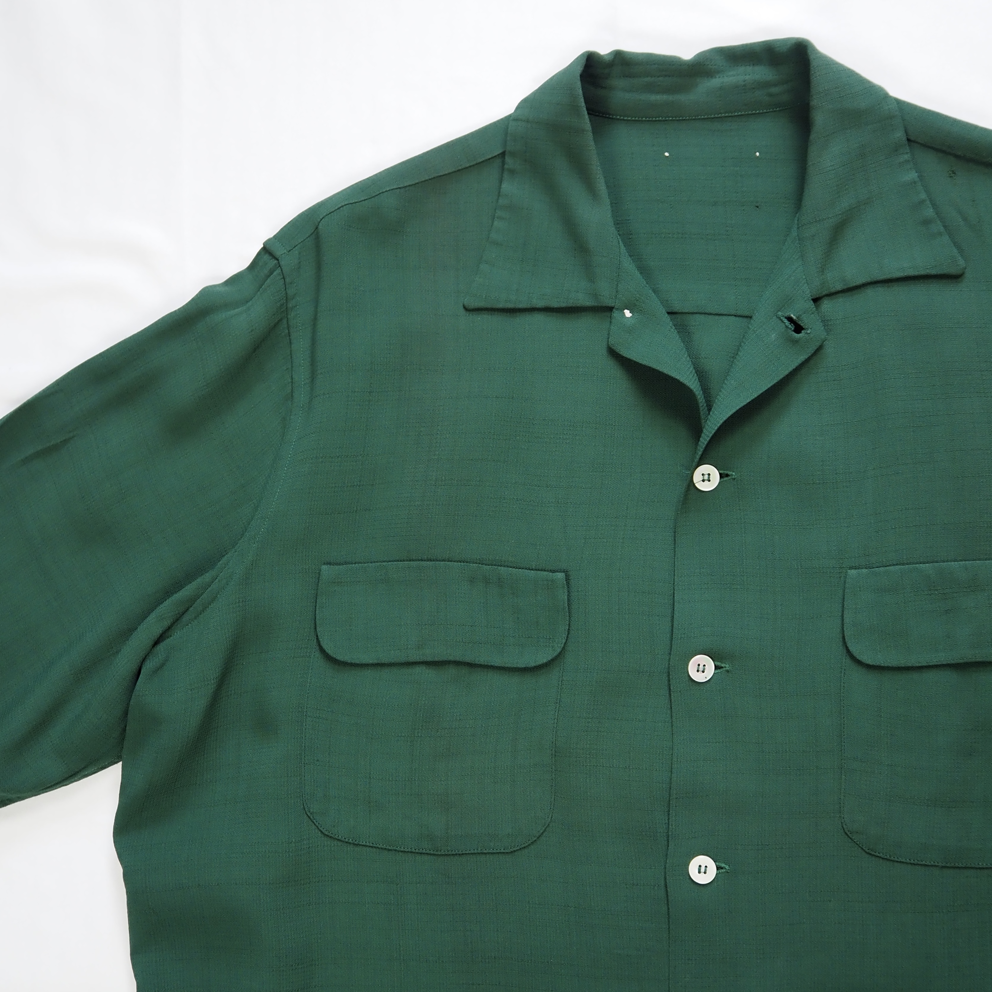 50’s レーヨンシャツ グリーン シェルボタン Lサイズ の画像 10