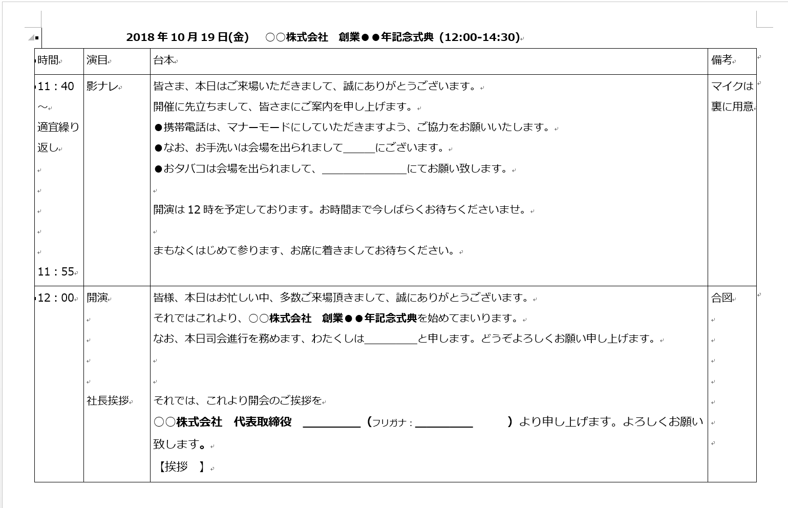 進行台本 テンプレート excel: 司会進行台本 テンプレート 無料 – QCVV