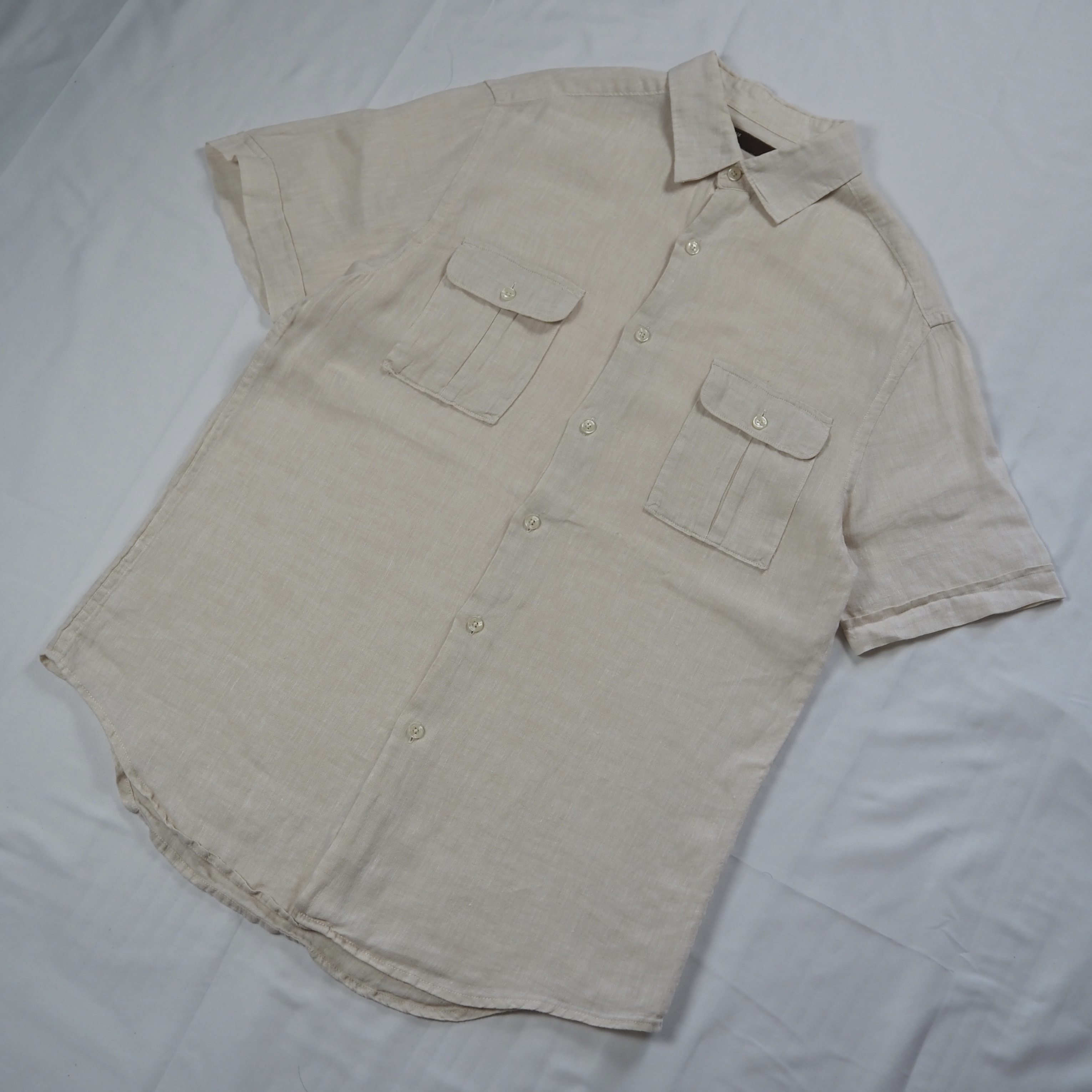 00’s Perry Ellis リネンシャツ Mサイズ 生成り 無地 の画像 2