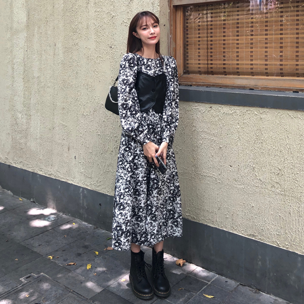 秋新作 ワンピース 秋 ワンピース 冬 ワンピース ロング ワンピース 花柄 フローラル ロング ワンピース ワンピース レディース ビスチェワンピース ロング丈 長袖 ワンピース 韓国 ワンピース 長袖 ロングワンピース 黒 シフォン 秋冬 ワンピース セットアップ Viento