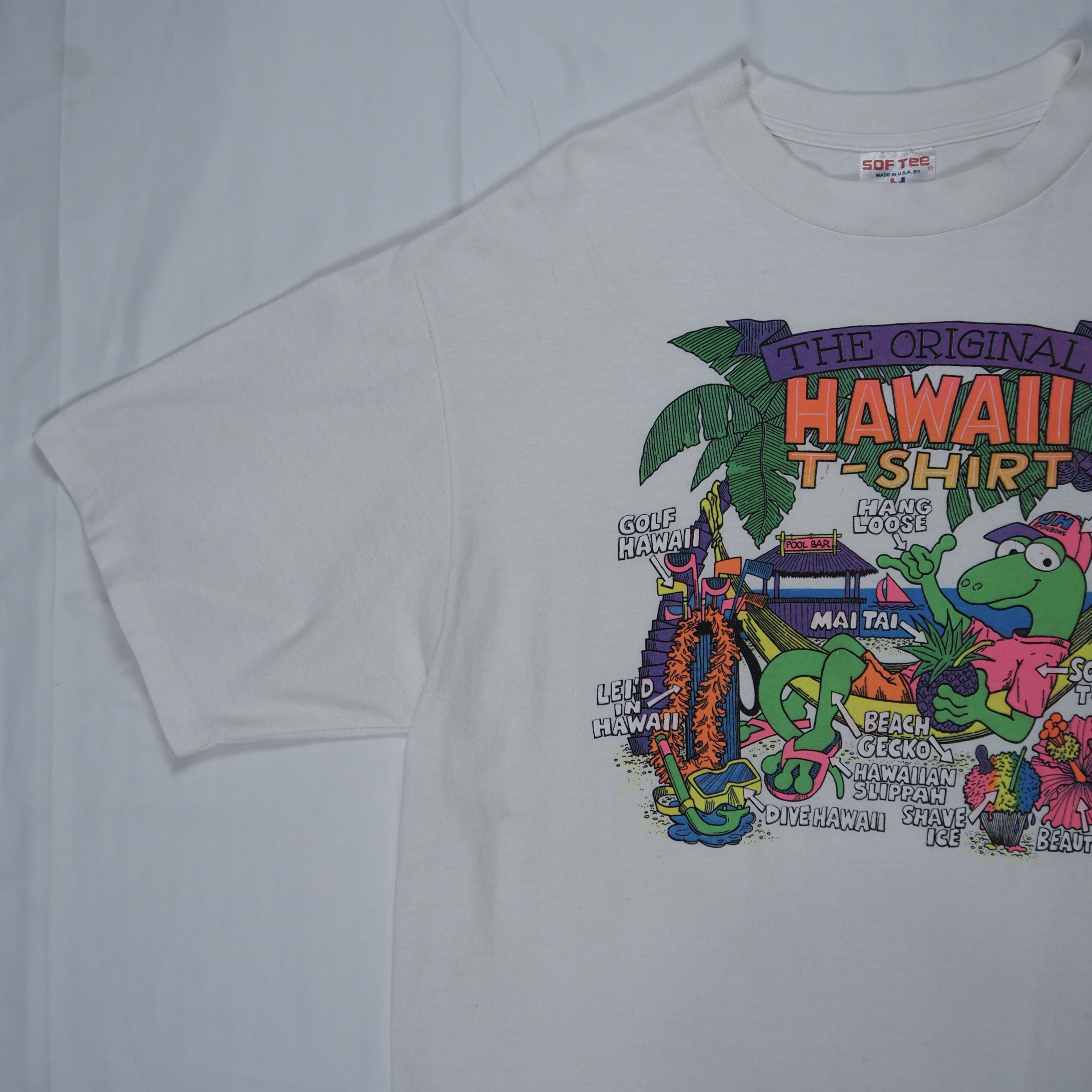 90’s Hawaii スーベニアTシャツ XLサイズ ホワイト 袖裾シングルステッチ の画像 4