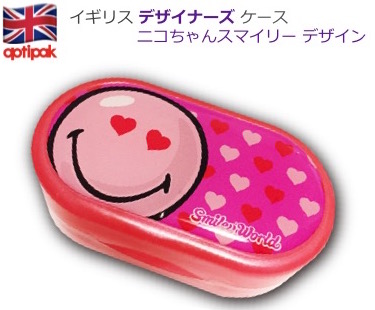 コンタクトケース | 違う顔表情が面白い【選べる3つの ニコちゃん 】 (ピンク) - ミラーケースセット - 画像1