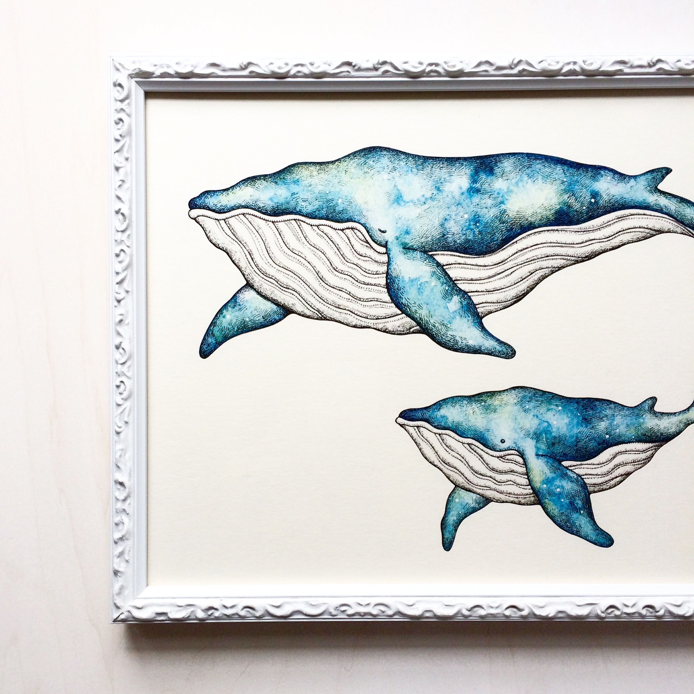 クジラの親子 アートプリント イラスト複製画 Cashew Fafa