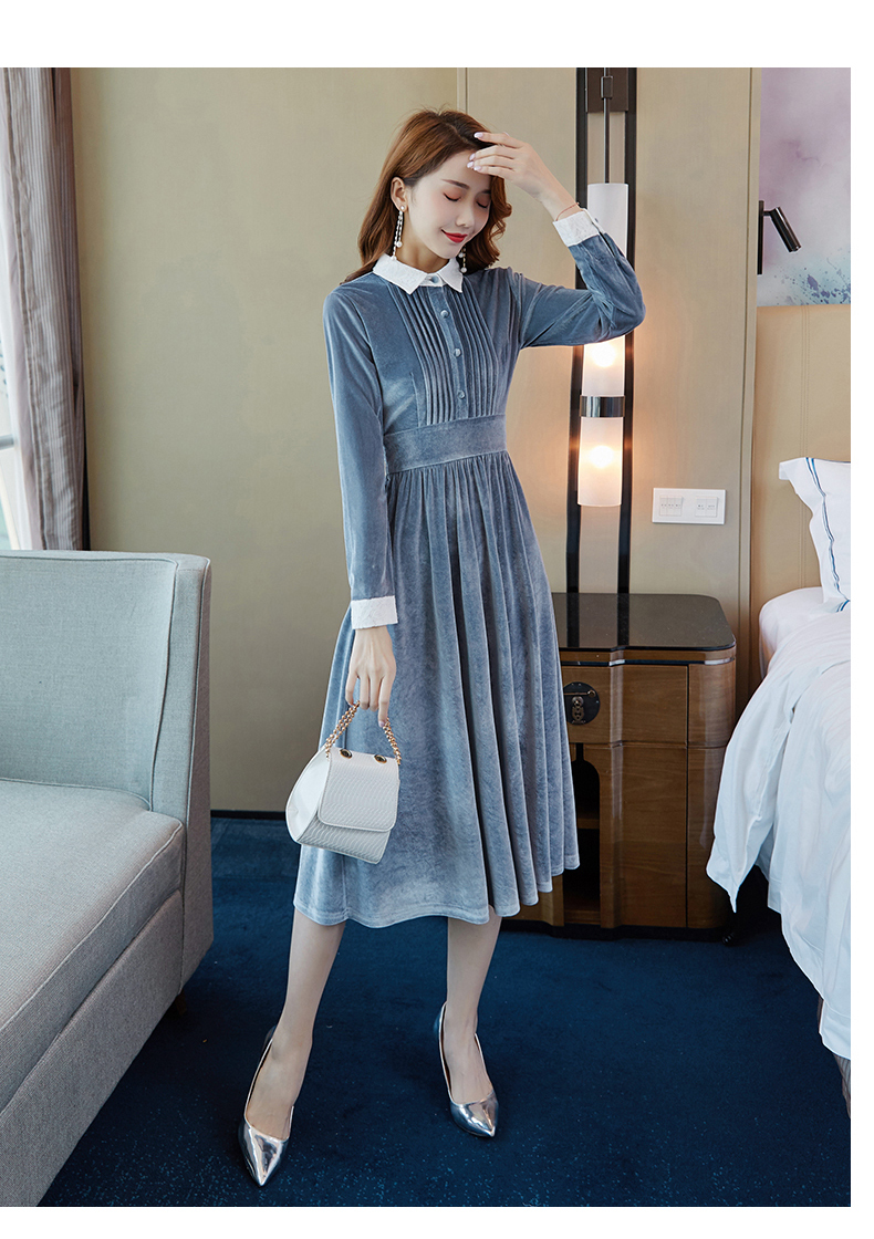 ワンピース 冬 秋 ロング 長袖 ロングワンピース 秋冬 冬 長袖 ベロア ワンピース 英国風 かっこいいワンピース 可愛い ワンピース ベルベット ベロア レディース Rgwp 034 ふくふくの木