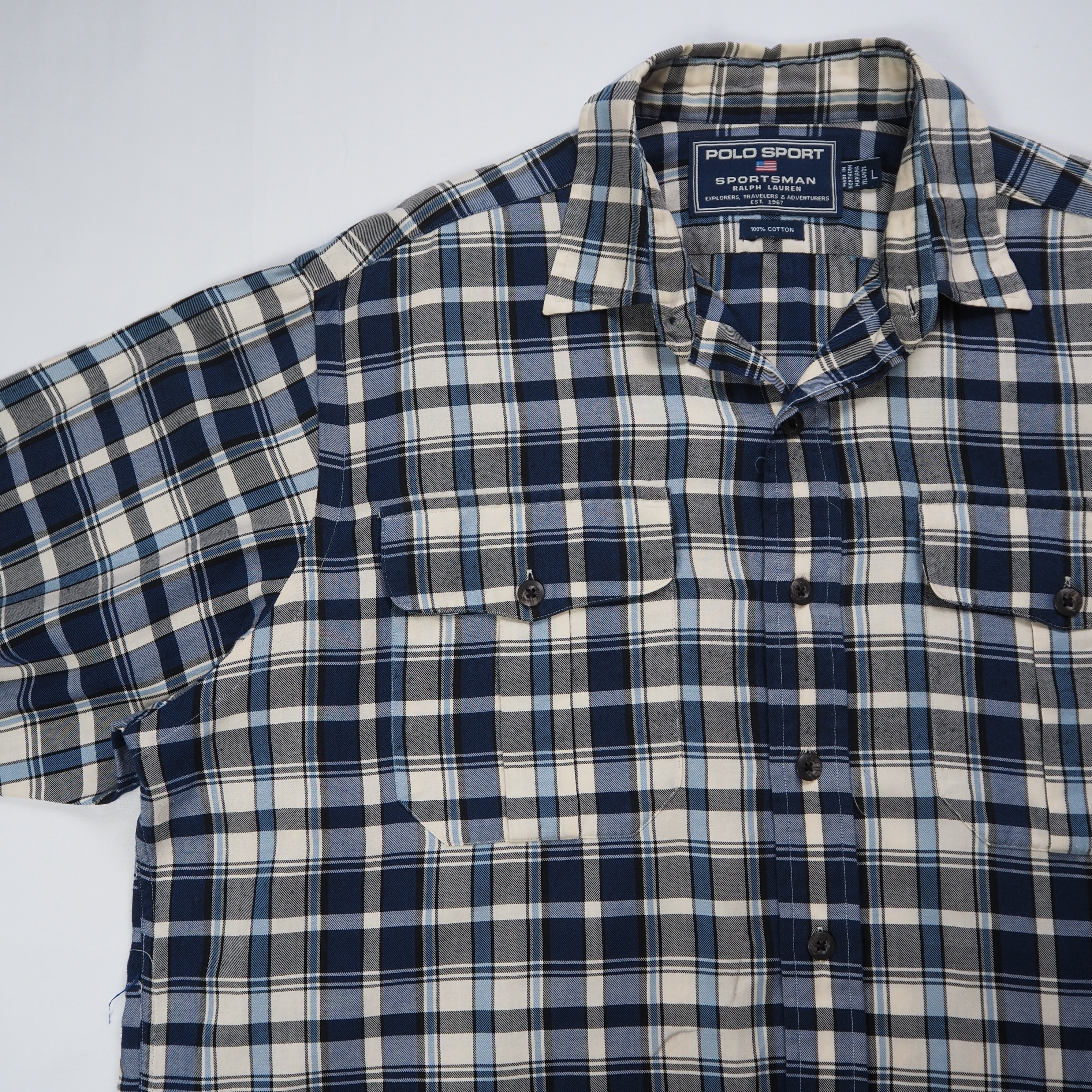 【9/23 20:00入荷】90's POLO Sports シャツ ブルー×ホワイト の画像 3