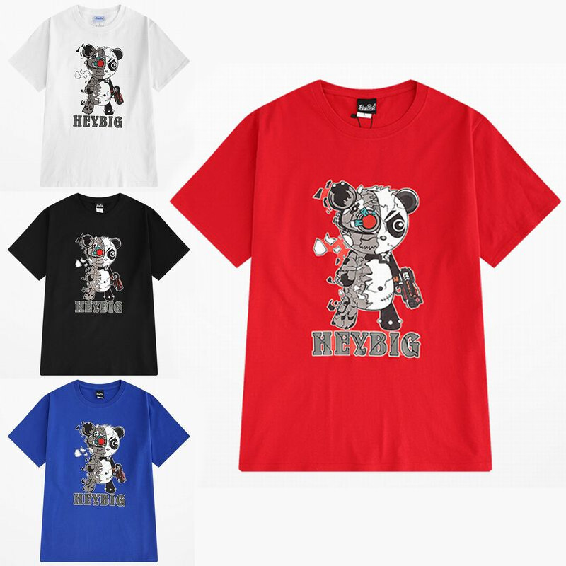 韓国ファッション Tシャツ ユニセックス 半袖 Tシャツ メンズ レディース サイボーグパンダ プリント オーバーサイズ 大きいサイズ ルーズ ストリート