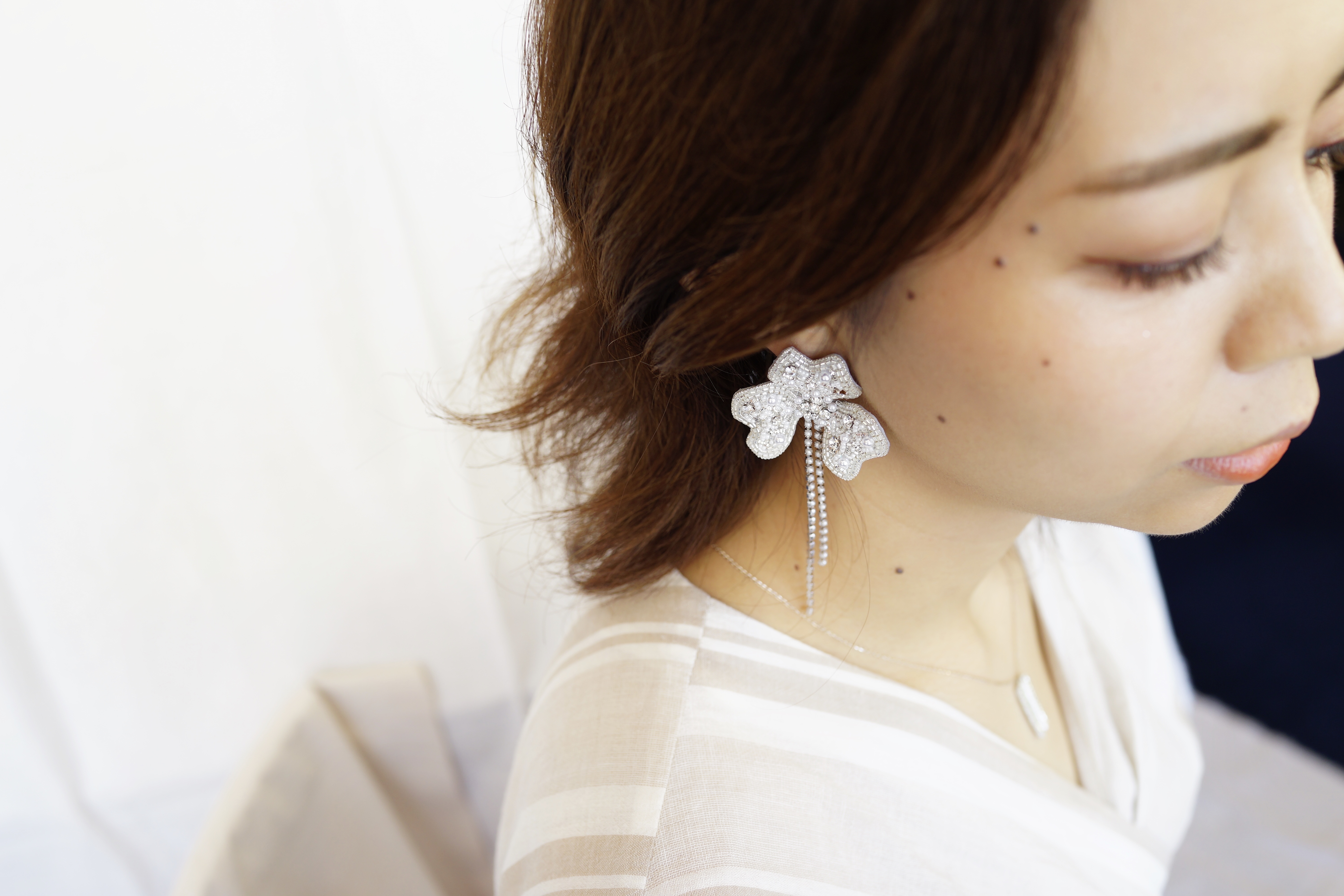 【刺繍ピアス】Flowers pearl chaine ✴︎ silver