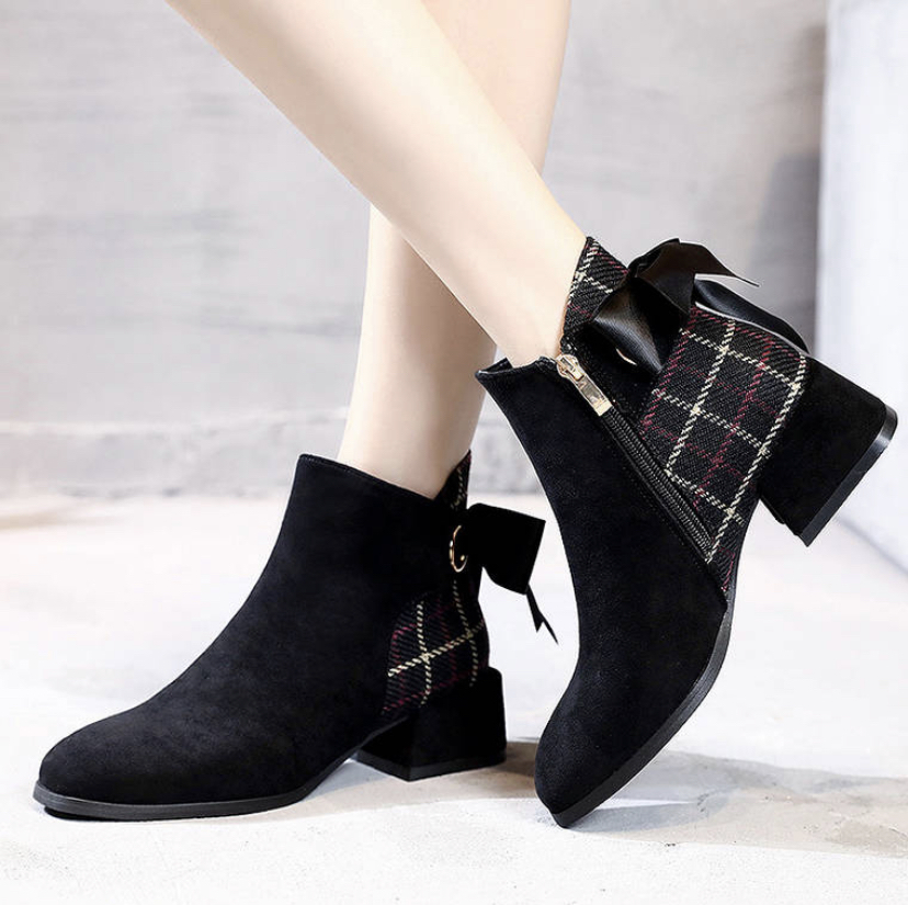 予約商品 チェックリボンショートブーツ Girlline Ep Luxe