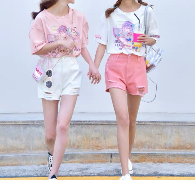 2枚セット プリントtシャツ アニメ かわいい 双子コーデ 夏 Sweetly 2枚セット プリントtシャツ アニメ かわいい 双子コーデ 夏 Sweetly