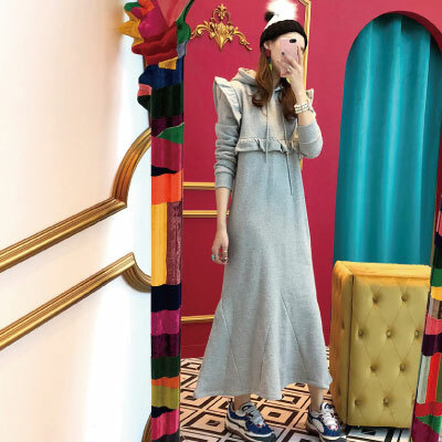 フリルデザイン パーカー ワンピース レディース ロングワンピース すそフリル フレア スカート かわいい カジュアル 白 黒 紫 灰色 ゆったり プチプラレディースファッション通販 Yboueki