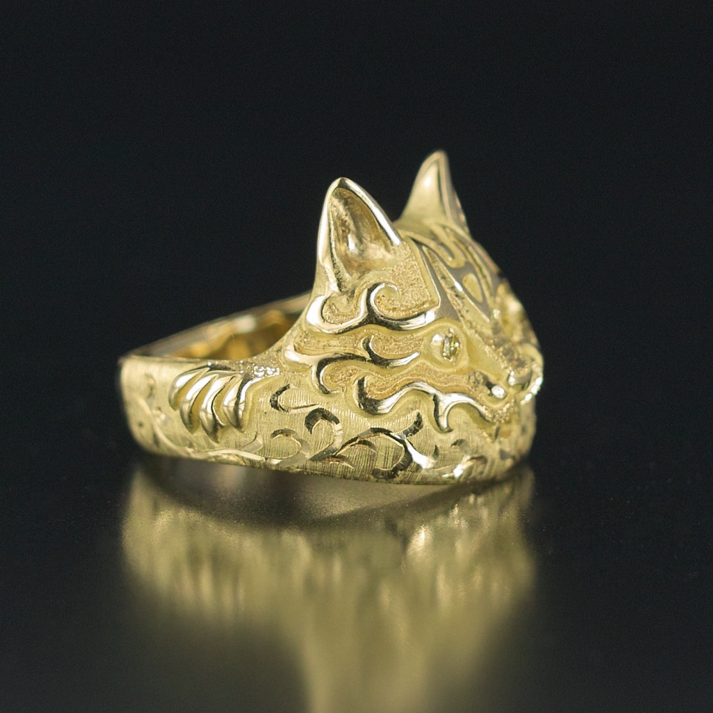 受注制作|妖怪ジュエリー 妖怪指輪 『 猫又 』 18金*非加熱イエローダイヤモンド