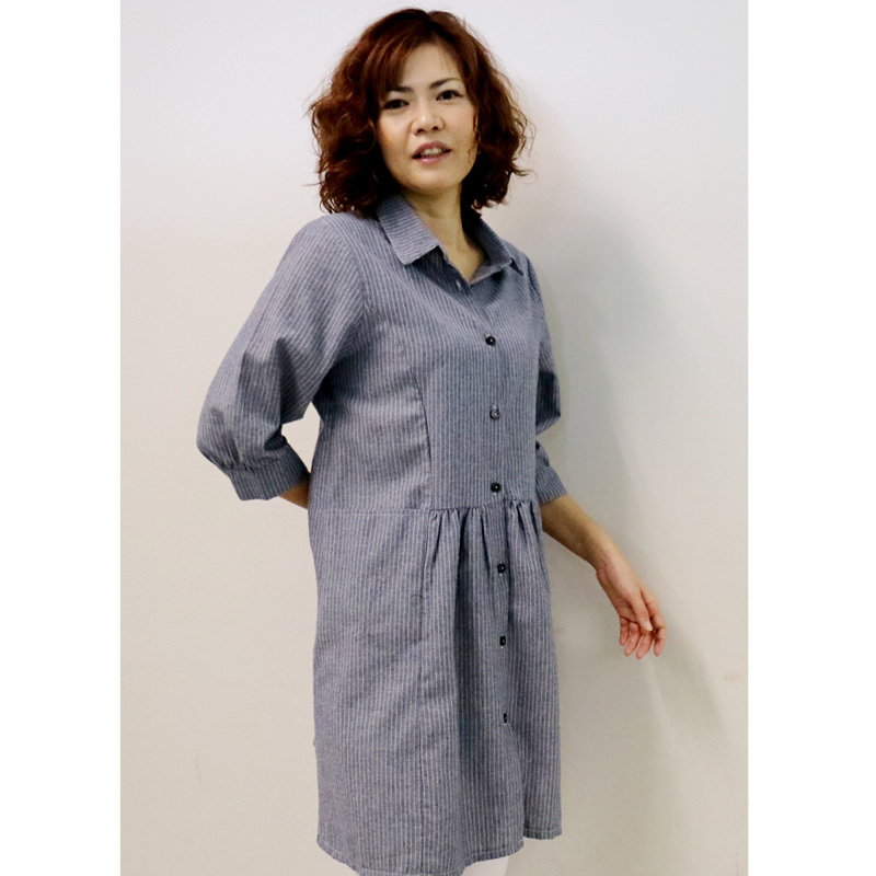 大人のワンピース！春夏におすすめストライプ綿ギャザワンピース 50代 60代 70代 ファッション / シニアファッション / ミセス