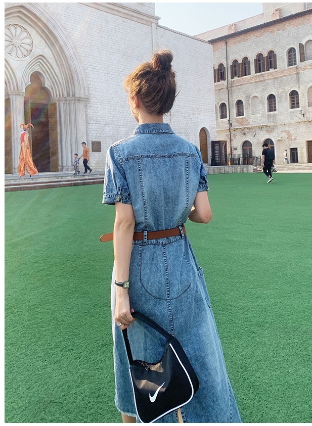 激安 即納 デニムワンピース 切りっぱなし ワンピース レディース 膝丈 ミモレ丈 デニム シャツ 半袖 フレア きれいめ かっこいい カジュアル 春 夏 速達メール便送料無料 Www Songtainews Net