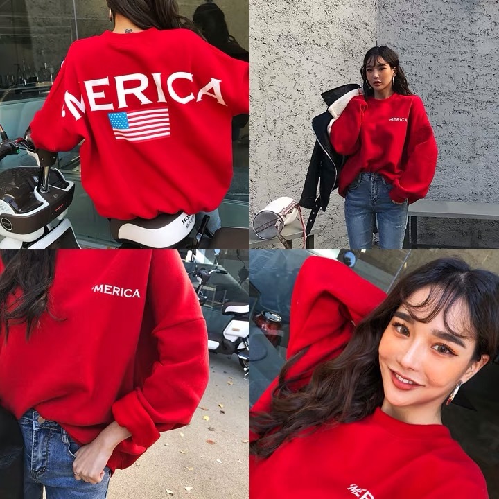 merica ビッグ シルエット アメリカ 星条旗 レッド スウェット プル