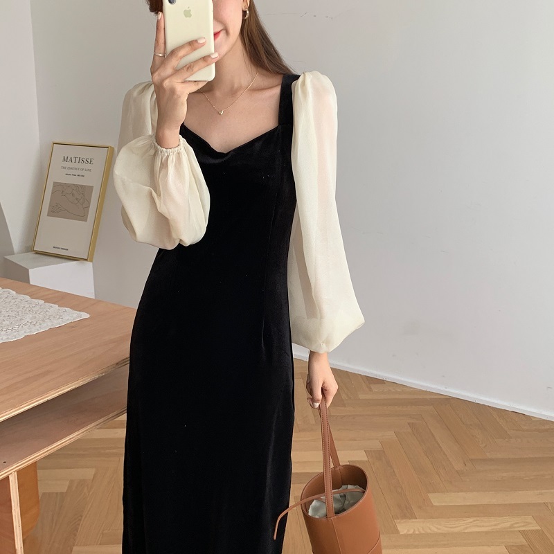 シースルースリーブベルベットワンピース Ch502 Cherche