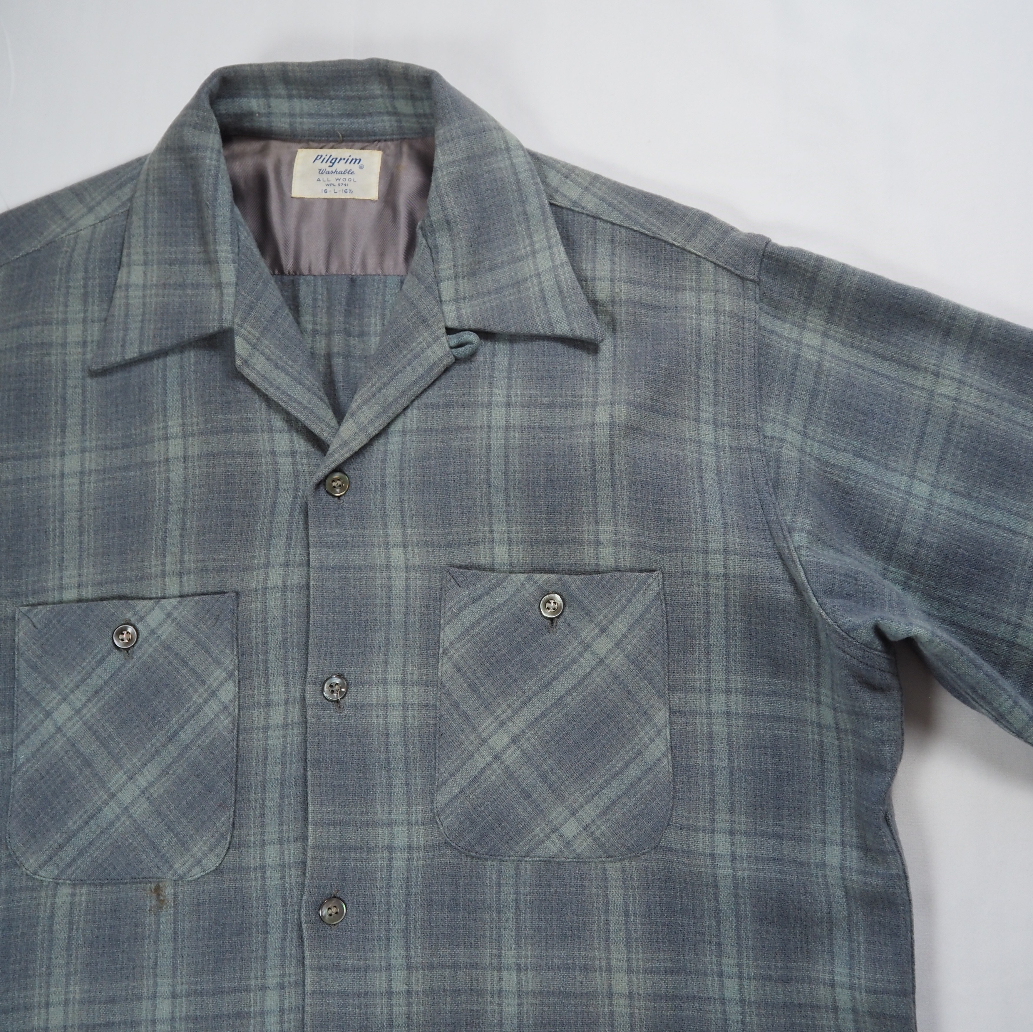 【9/23 20:00入荷】50's Pilgrim ウールシャツ グレー×ライトグリーン の画像 5