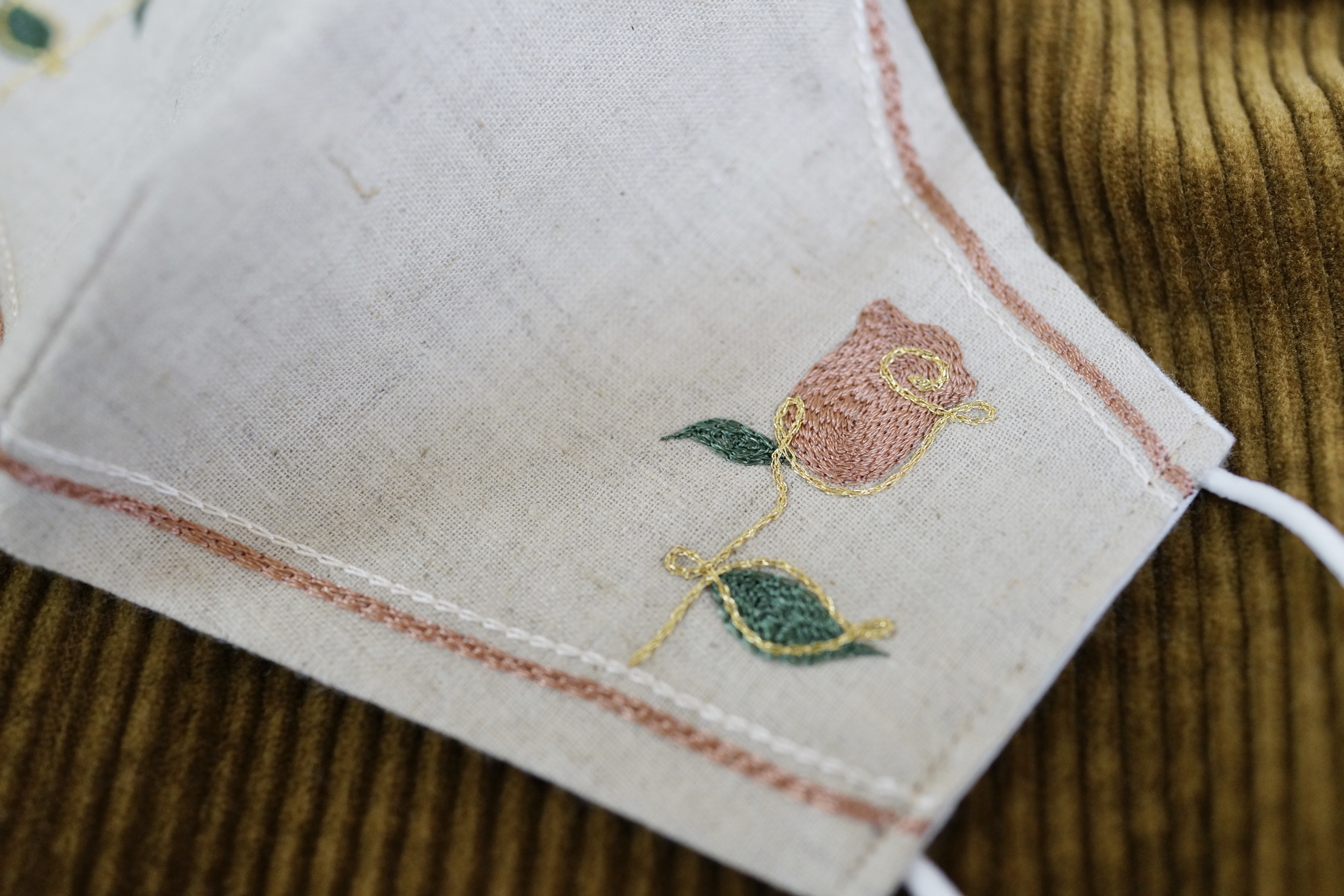【刺繍マスク/ワイヤー】 "Rose x Line✴︎Beige"