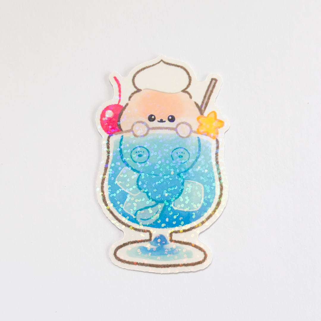 【ホログラムステッカー】クリームソーダとポメラニアンのぽぽち