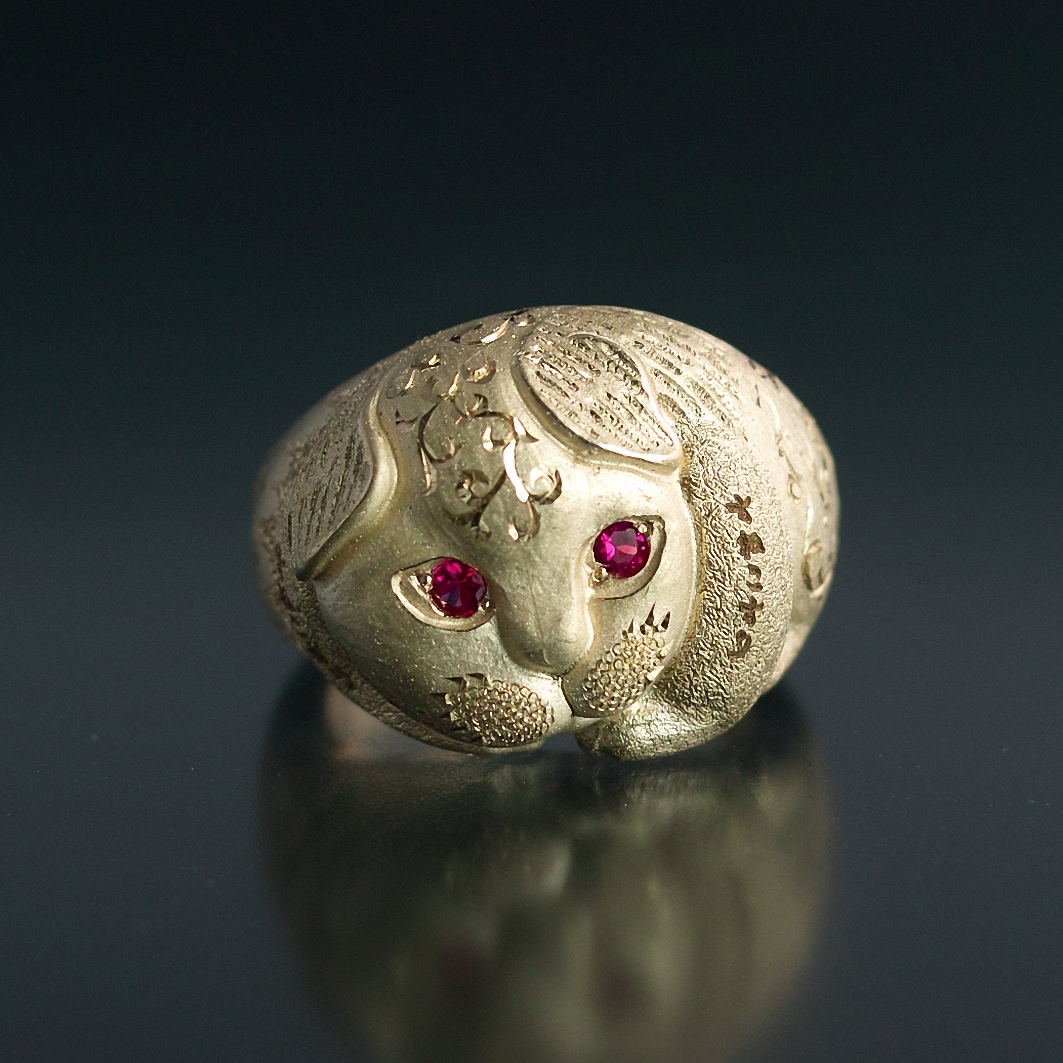 受注制作|犬? 猫? 妖怪指輪 『 すねこすり 』 10金イエローゴールド*ルビー