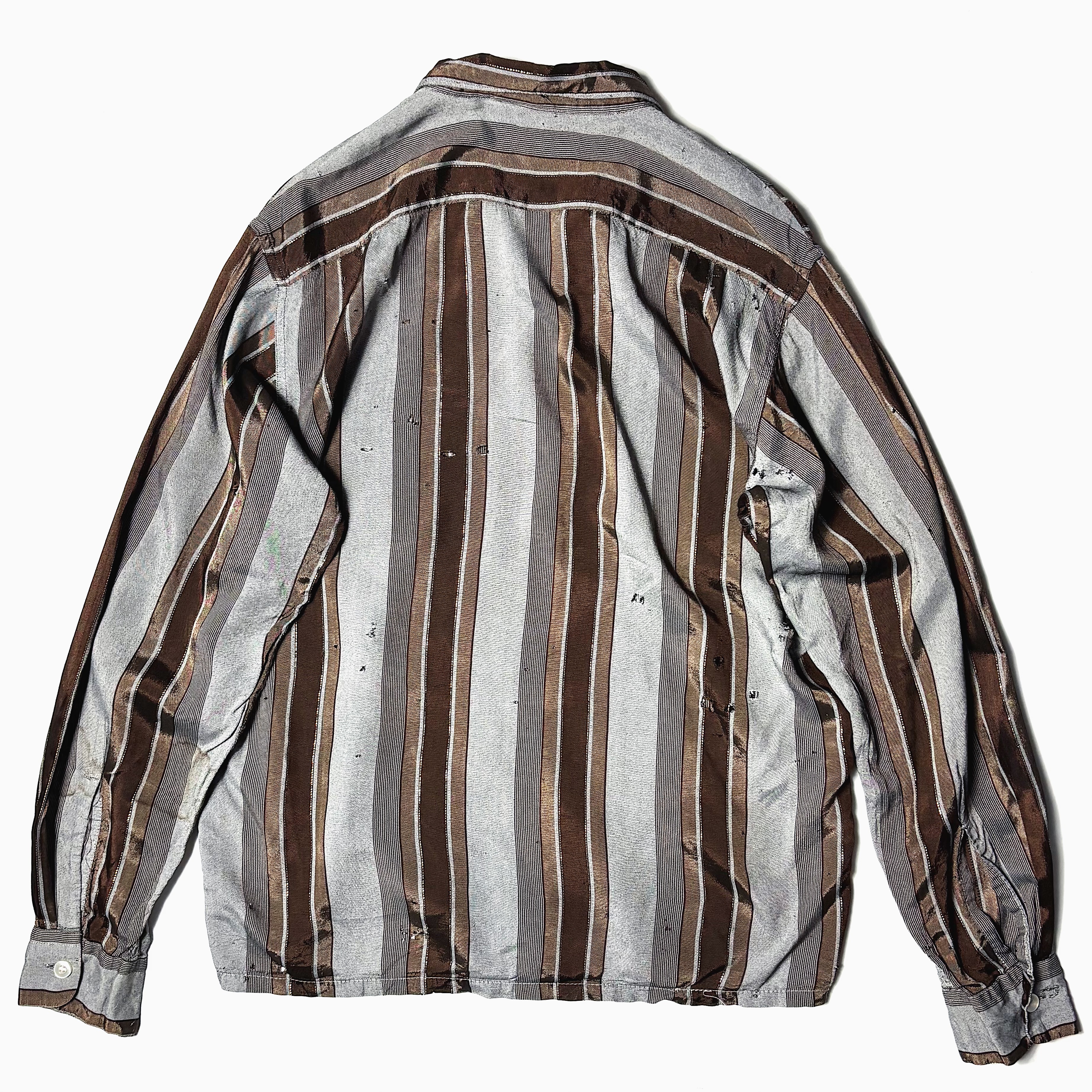 Vintage 60's【Holiday SPORTSWEAR】Grunge Striped Silk Shirt の画像 2
