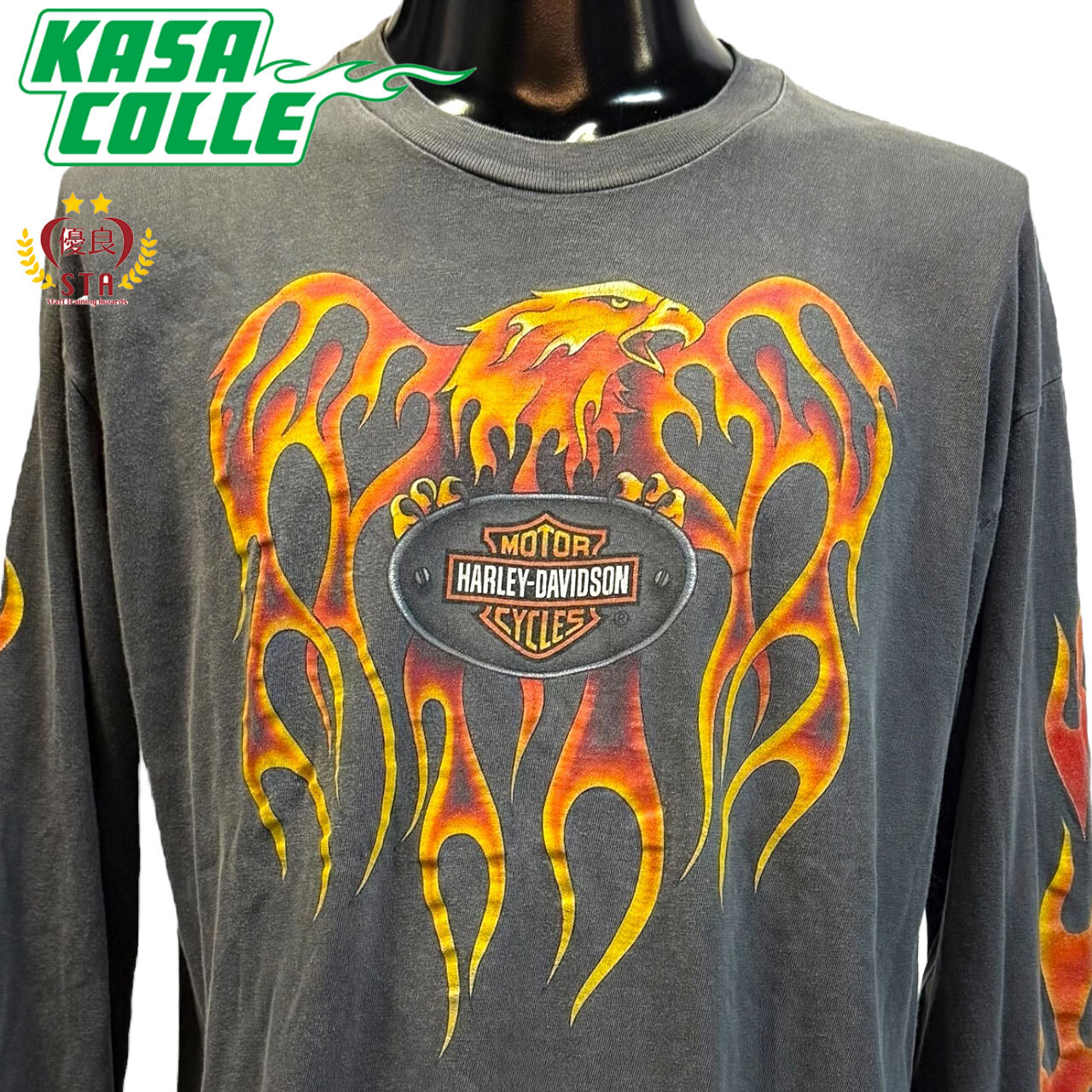 【HARLEY DAVIDSON】ハーレーダビットソン FLAME EAGLE SANTA CRUZ USA製 Tシャツ L