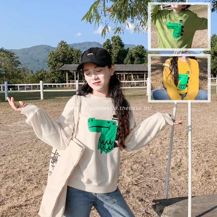 大人 レディース 親子 ペアルック トレーナー 恐竜 全3色 長袖 韓国 Q Toworld キュートワールド 子供服 メール便は何点でも送料の合計は280円