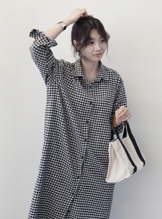 ワンピース レディース ロング ギンガムチェック シャツワンピース 体型カバー 大人カジュアル ミモレ ひざ丈 10代 代 30代 40代 50代 韓国の可愛いレディースアパレルのセレクトショップ Kilalion キラリオン