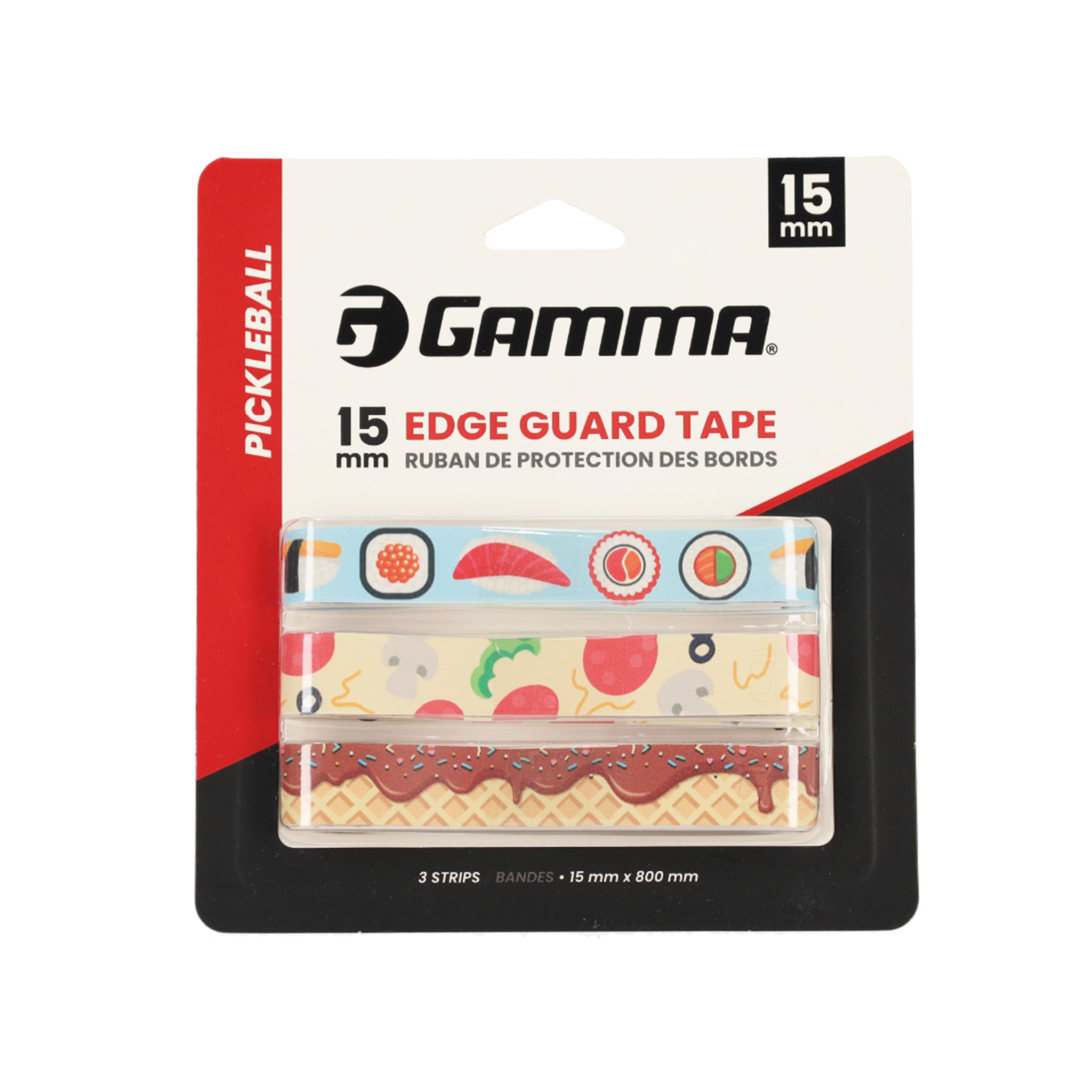 PICKLEBALL PADDLE EDGE GUARD TAPE（Food illustrations/寿司・ピザ・アイスクリーム柄）（15mm/ 20ｍｍ）（3個入り）【1E80589】