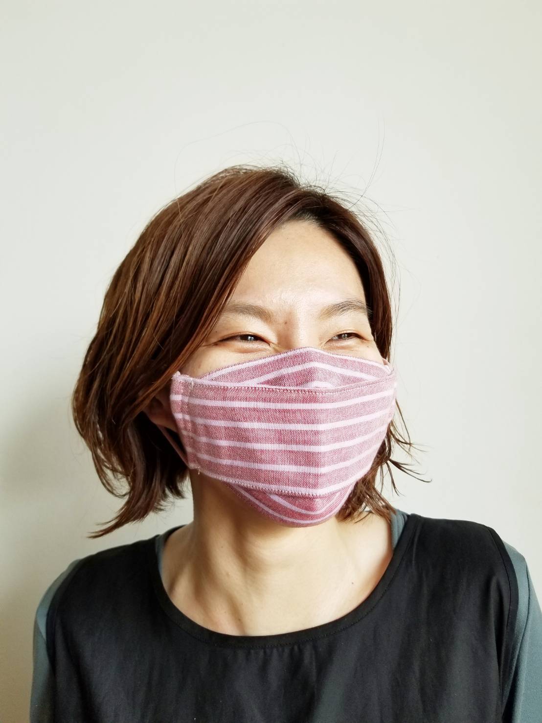 B箱型フィット布マスク 播州織ダブルガーゼ 麻 グレー B からだ喜ぶ会