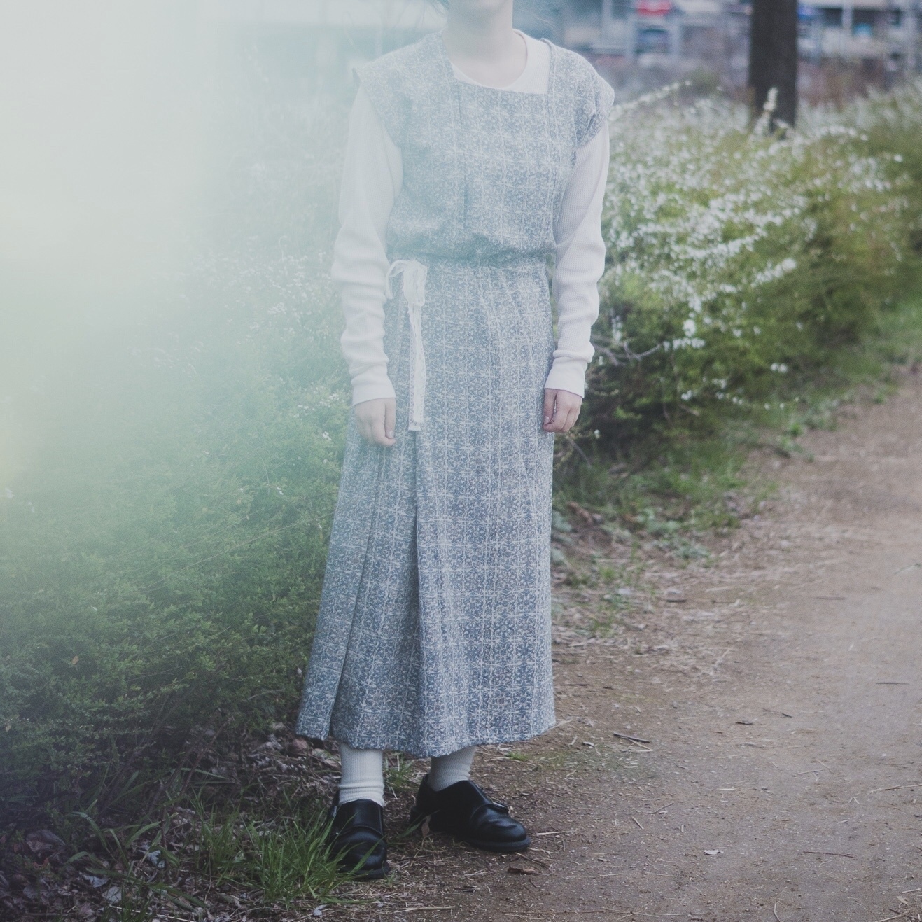 Kimono Slit One Piece 着物リメイク スリットワンピース 花柄 水色 Acote