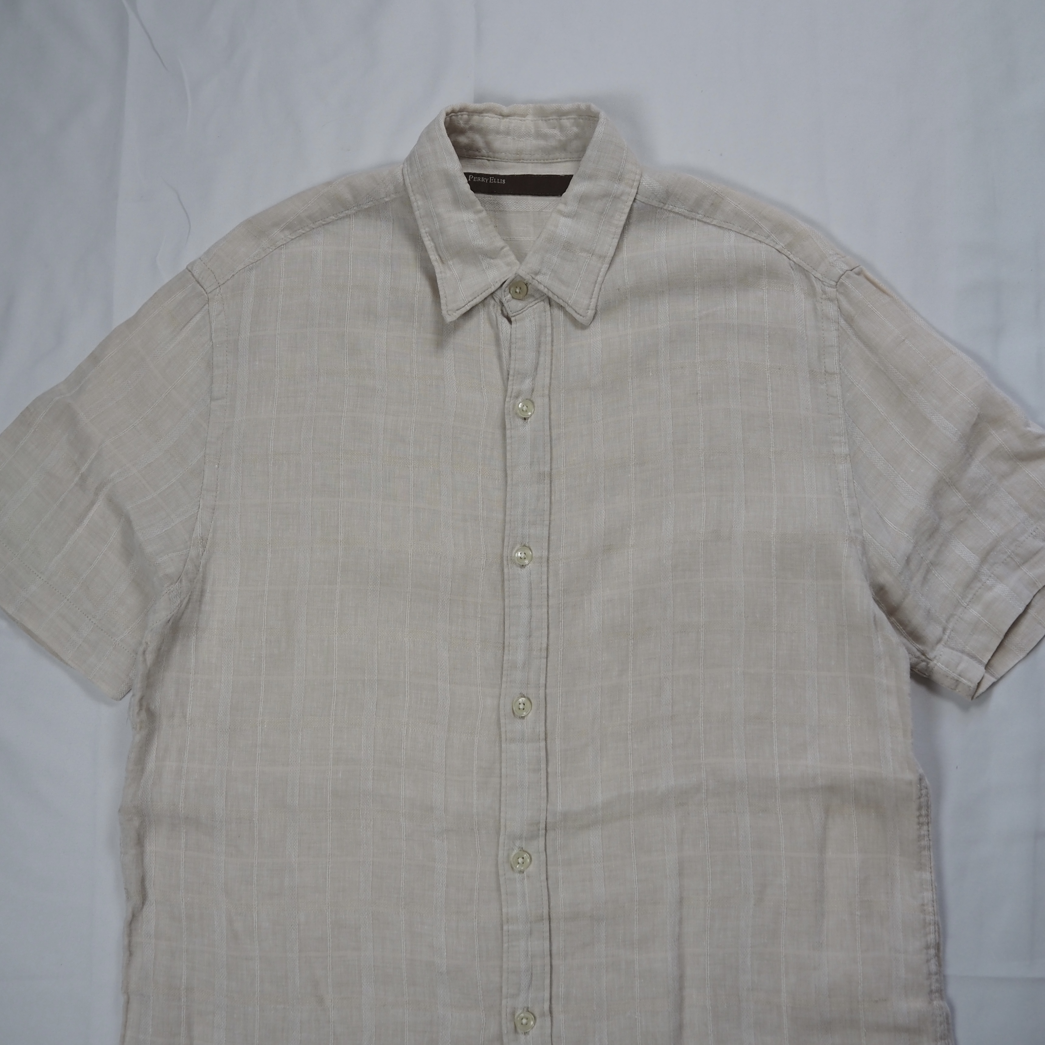 00’s Perry Ellis リネンシャツ Mサイズ チェック柄 の画像 8
