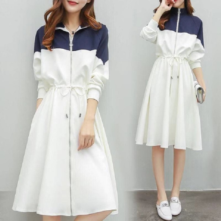 ワンピース ワンピ 秋ワンピース 秋ワンピ 通販ワンピース 通販ワンピ レディース 女性用 長袖 バイカラー 白 ネイビー フロントチャック ハイネック ひざ丈 無地 デート 旅行 普段着 デイリー 通学 カジュアル 人気 トレンド おすすめ 秋 大人かわいい 定番 大きなサイズ