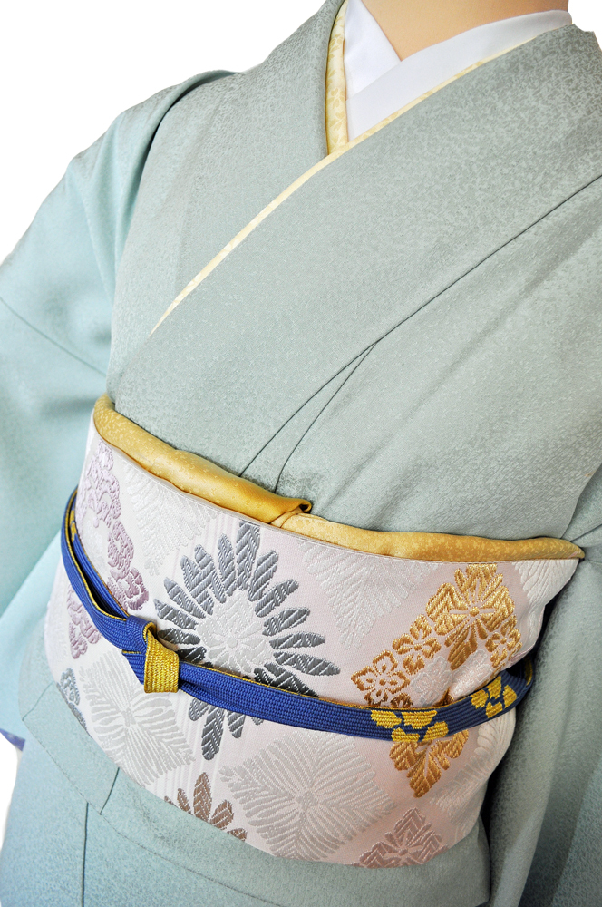 訪問着レンタル■青磁色地に裾青暈しやさしい小桜柄■正絹フリーサイズhu1〔往復送料無料〕 - 画像3