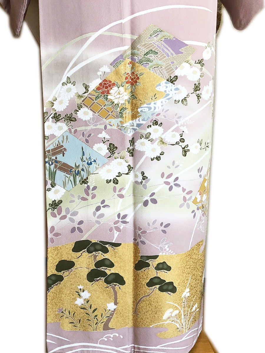 レンタル色留袖■押えた桃色地 牡丹や菖蒲金彩に松と桔梗柄■irotome4【往復送料無料】 - 画像4