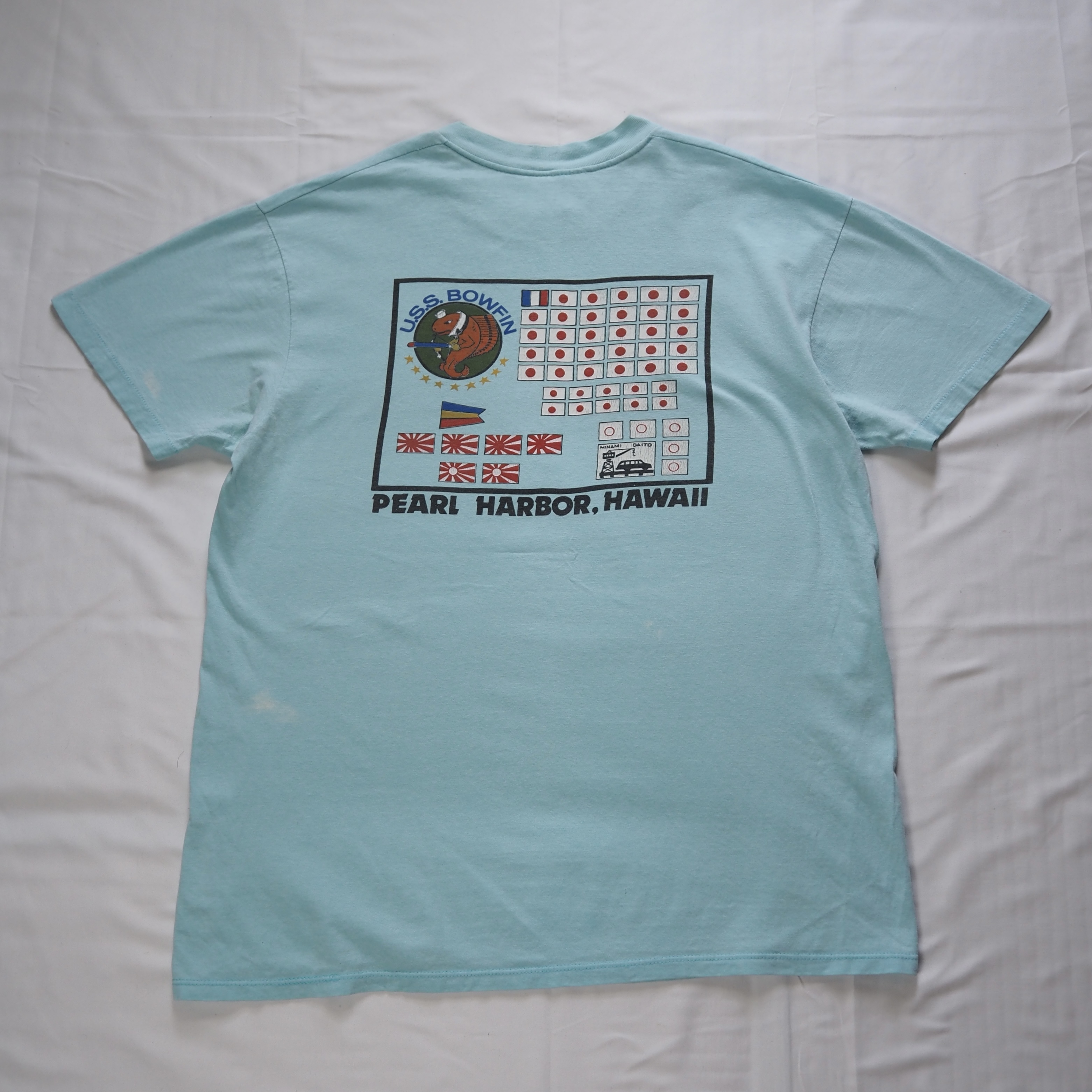 80’s-90’s Stedman ミリタリーTシャツ XL 真珠湾 両面プリント