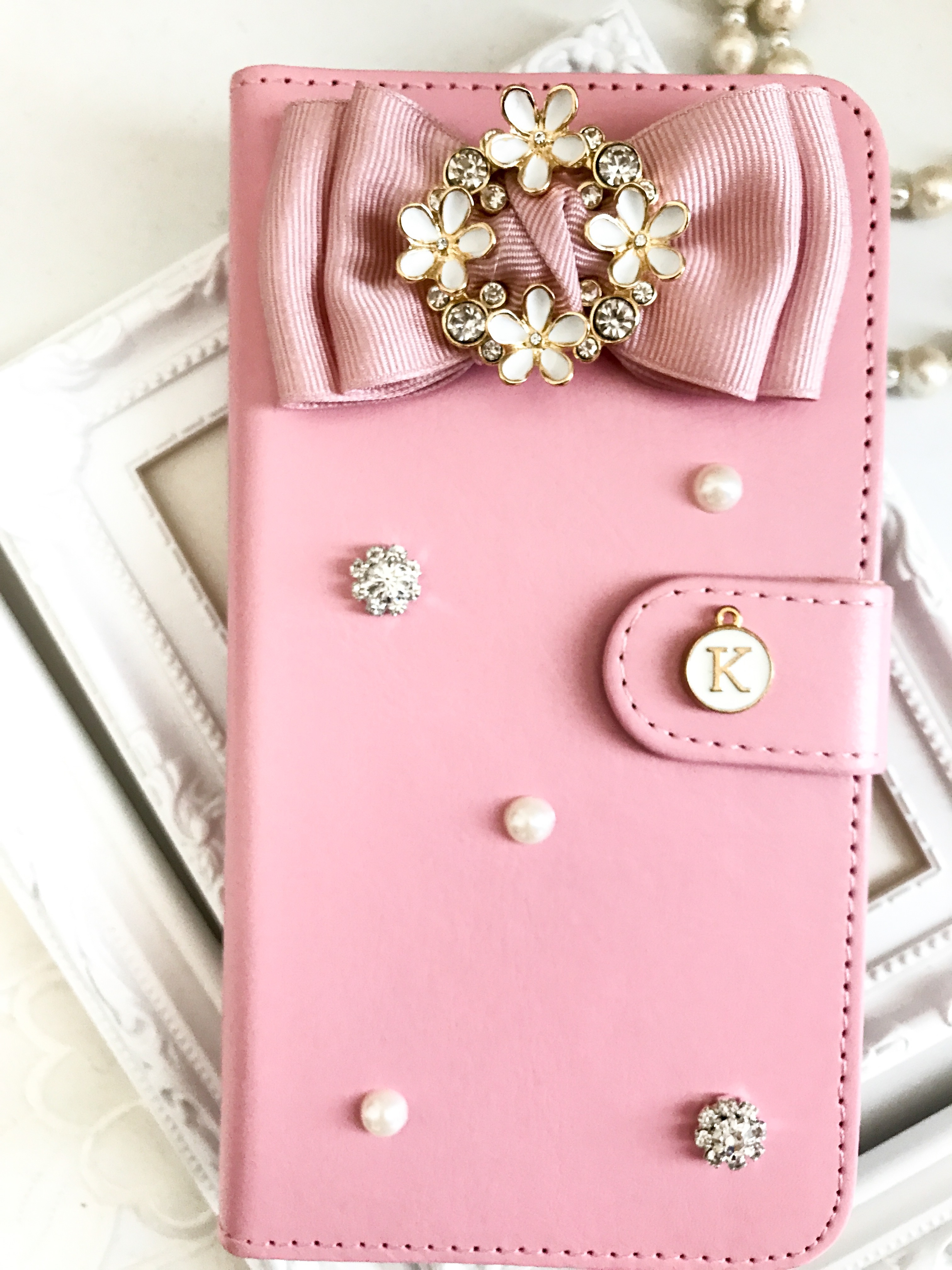 送料無料 Pink Miina 手帳型 スマホケース Iphoneケース 手帳型 ピンク リボン お花 ビジュー キラキラ Iphone6 Iphone6plus Iphone6s Iphone6s Plus Iphone7 Iphone7plus ୨୧pri Mirror ୨୧