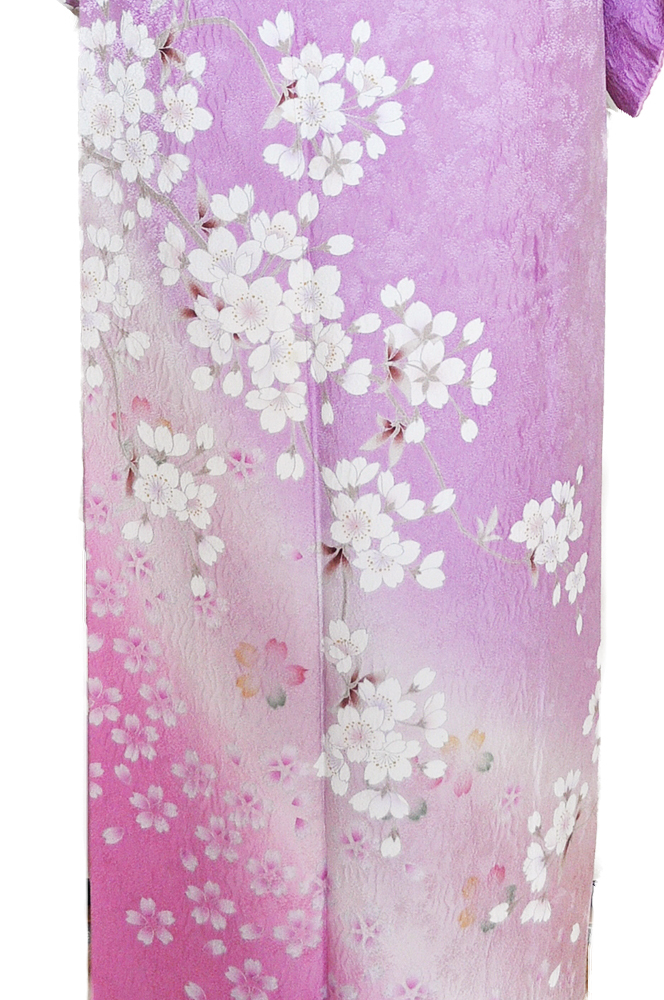 訪問着レンタル■ローズ色に裾濃淡桃ぼかしそして桜の花柄が鮮やかに■正絹フリーサイズhu4〔往復送料無料〕 - 画像4