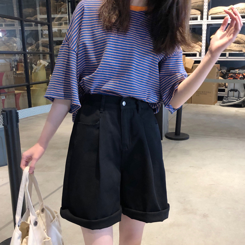 送料無料 デニムパンツ ハーフパンツ ハイウエスト ワイドレッグ デニム 大人カジュアル お洒落 韓国ファッション 夏 お出かけ デイリー 女子会 デート 通学 普段着 Eine Katze