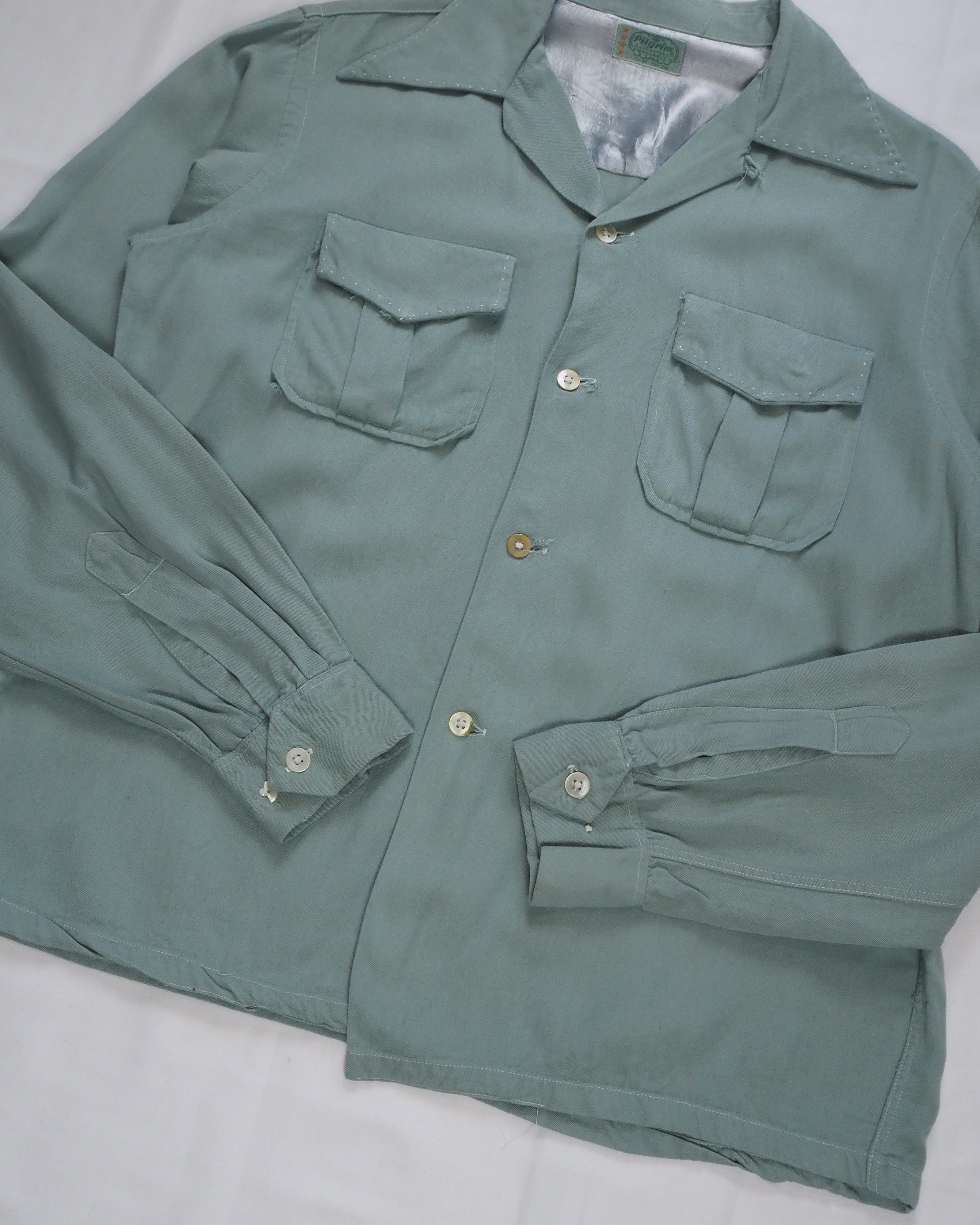 【5/6(水) 20:00入荷】50’s Pilgrim レーヨンシャツ ミントグリーン の画像 3