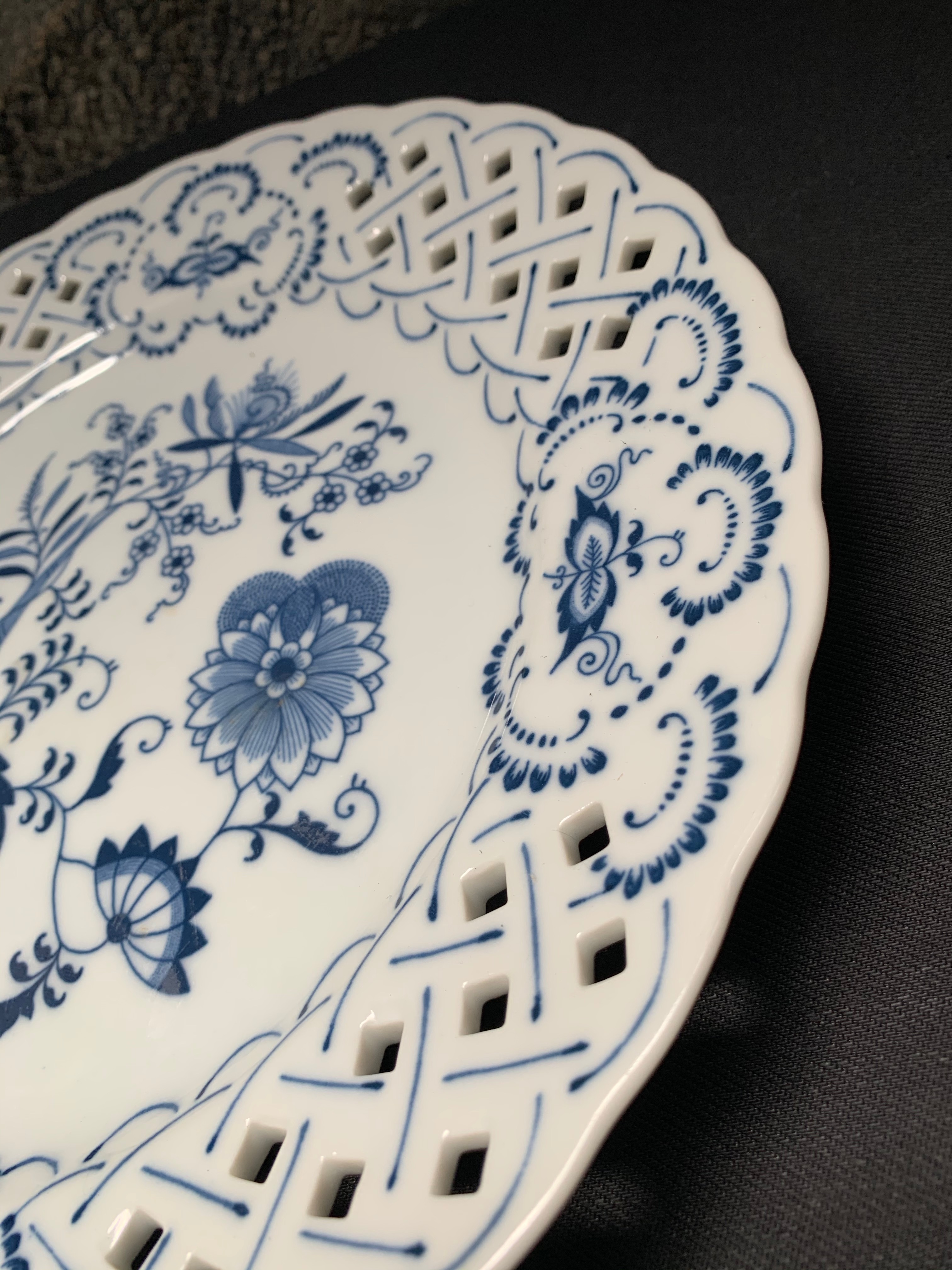 Japan Vintage Blue Danube ブルーダニューブ 透かし レース プレート 大皿 美品 | kica