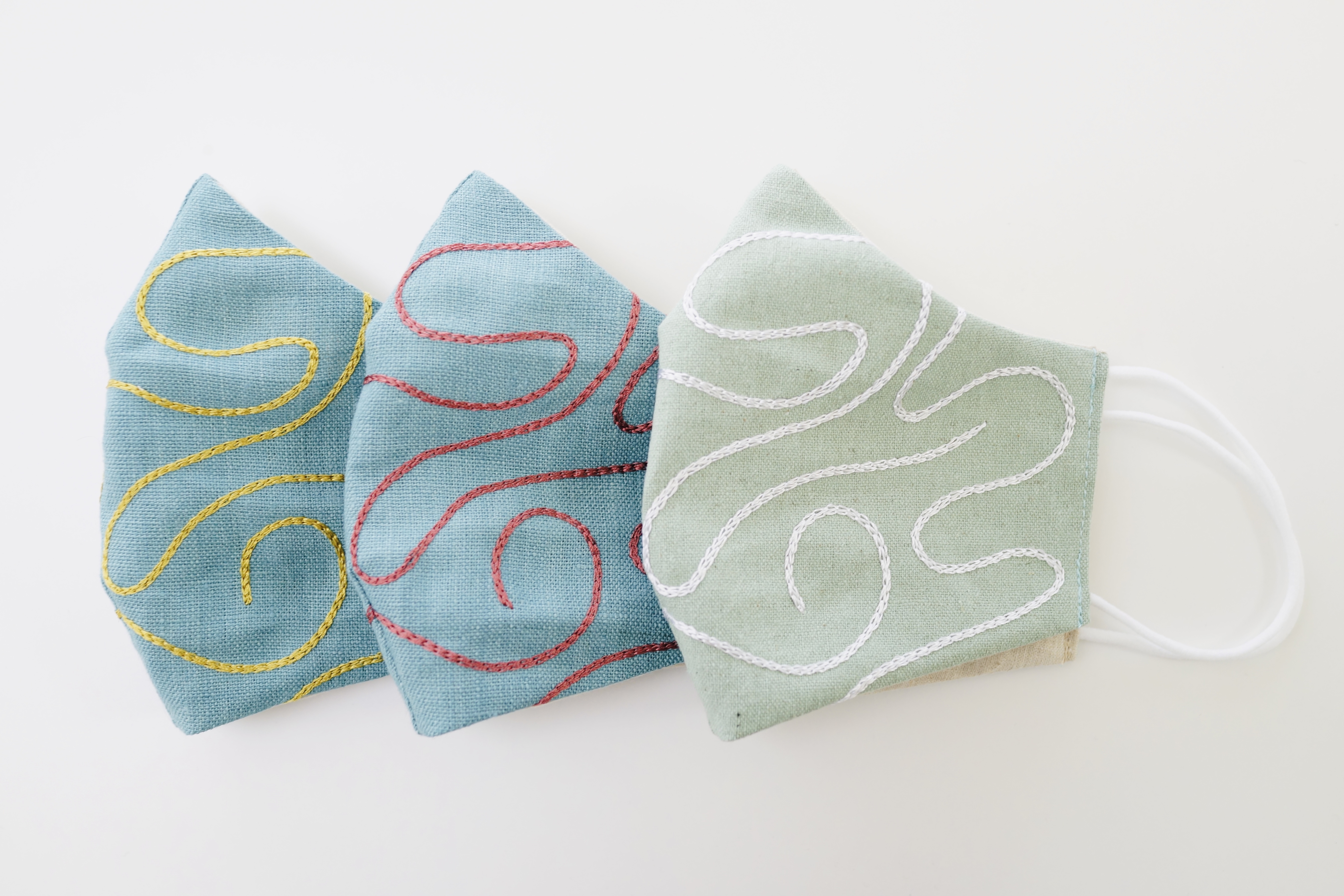 【手刺繍のマスク/ワイヤー入り】 "wave pool"