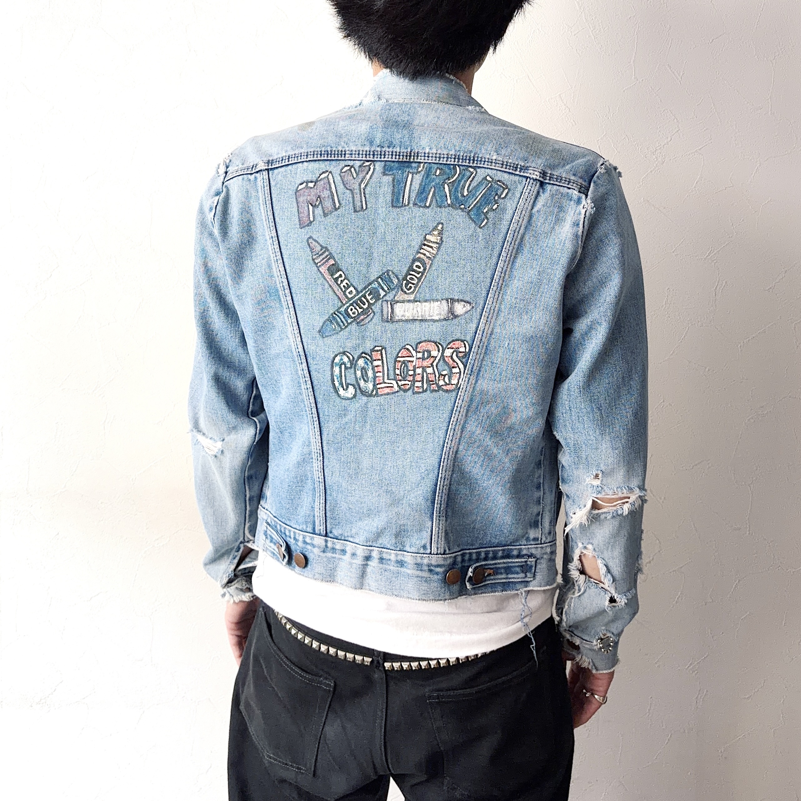Vintage 80's【Wrangler】74126NV Grunge Painted Denim Jacket の画像 4