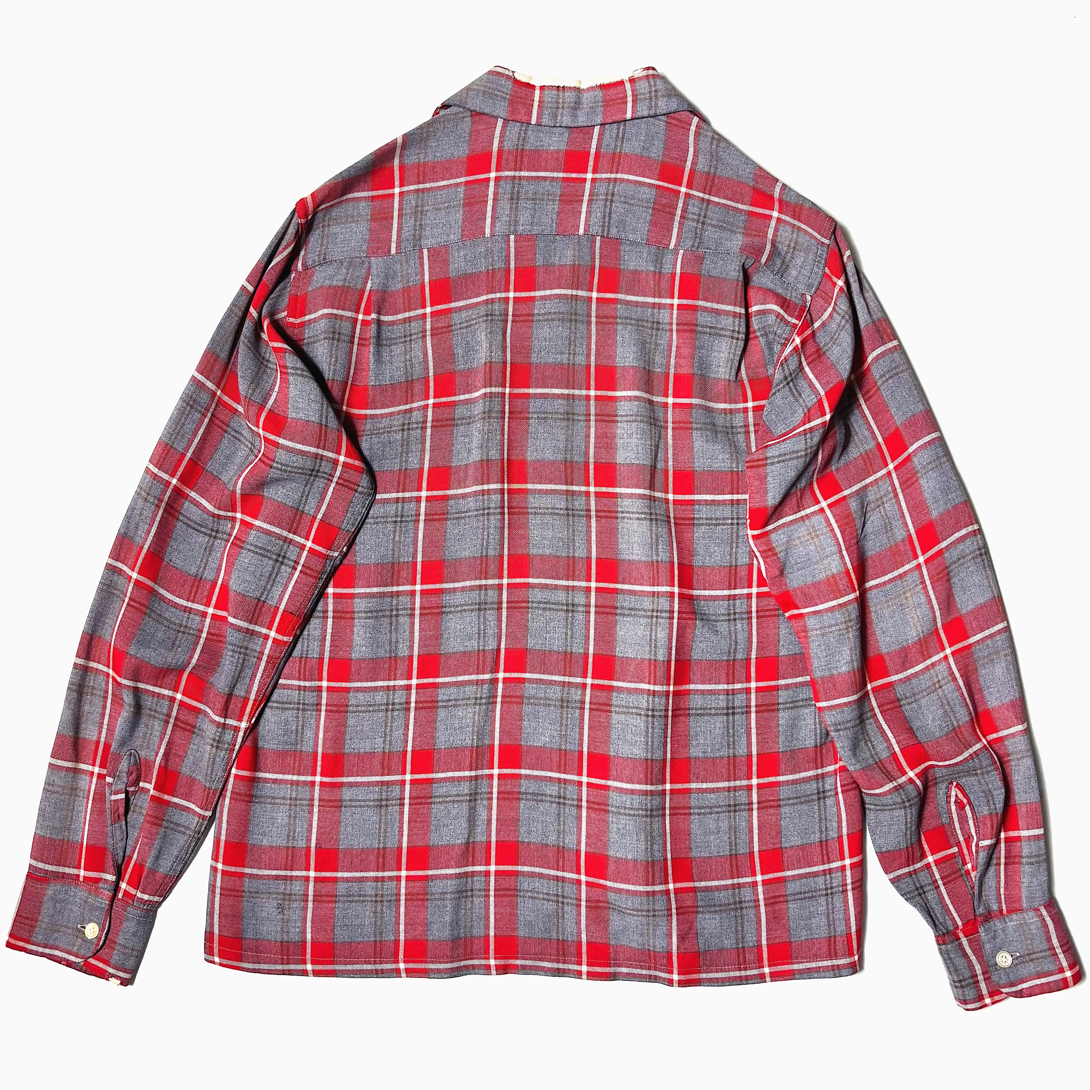 Vintage 50's【Wesley】Open Collar Rayon Check Shirt の画像 2