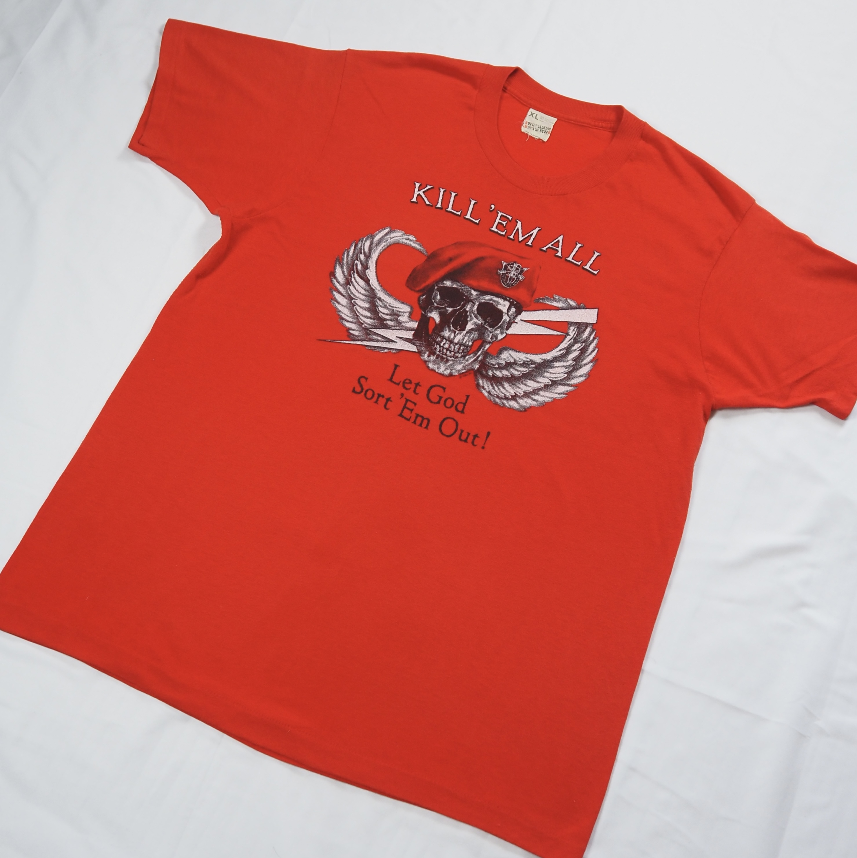80’s スカル プリントTシャツ XL レッド の画像 2